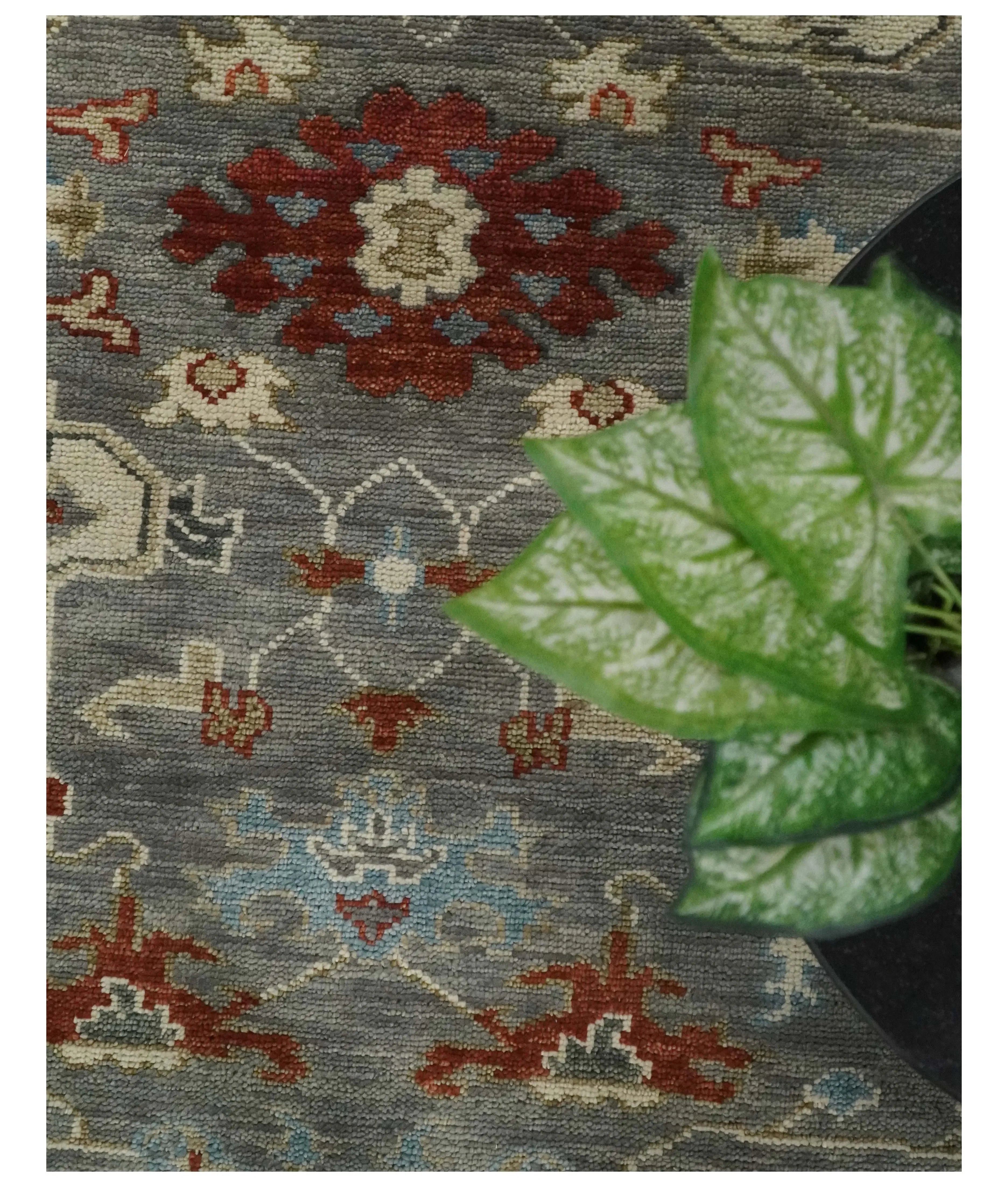 Hand Knotted Living Room Rug Charcoal, Red and Beige Traditional Vintage Style Custom Made Wool Area Rug - The Mayfair Hall