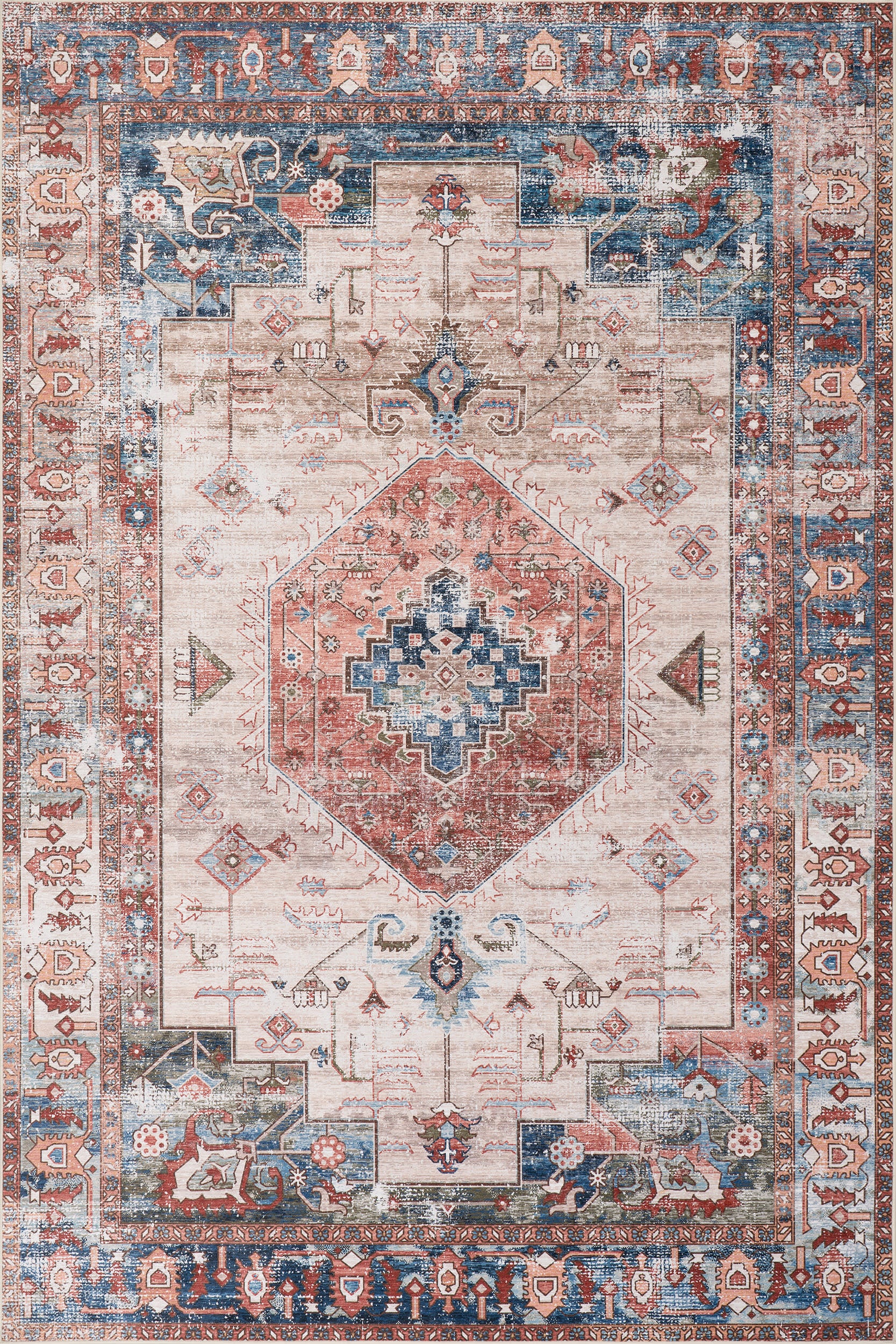 Isolated view of Brick Rectangle Runic Medallion Spill Proof Washable Rug, showcasing its design