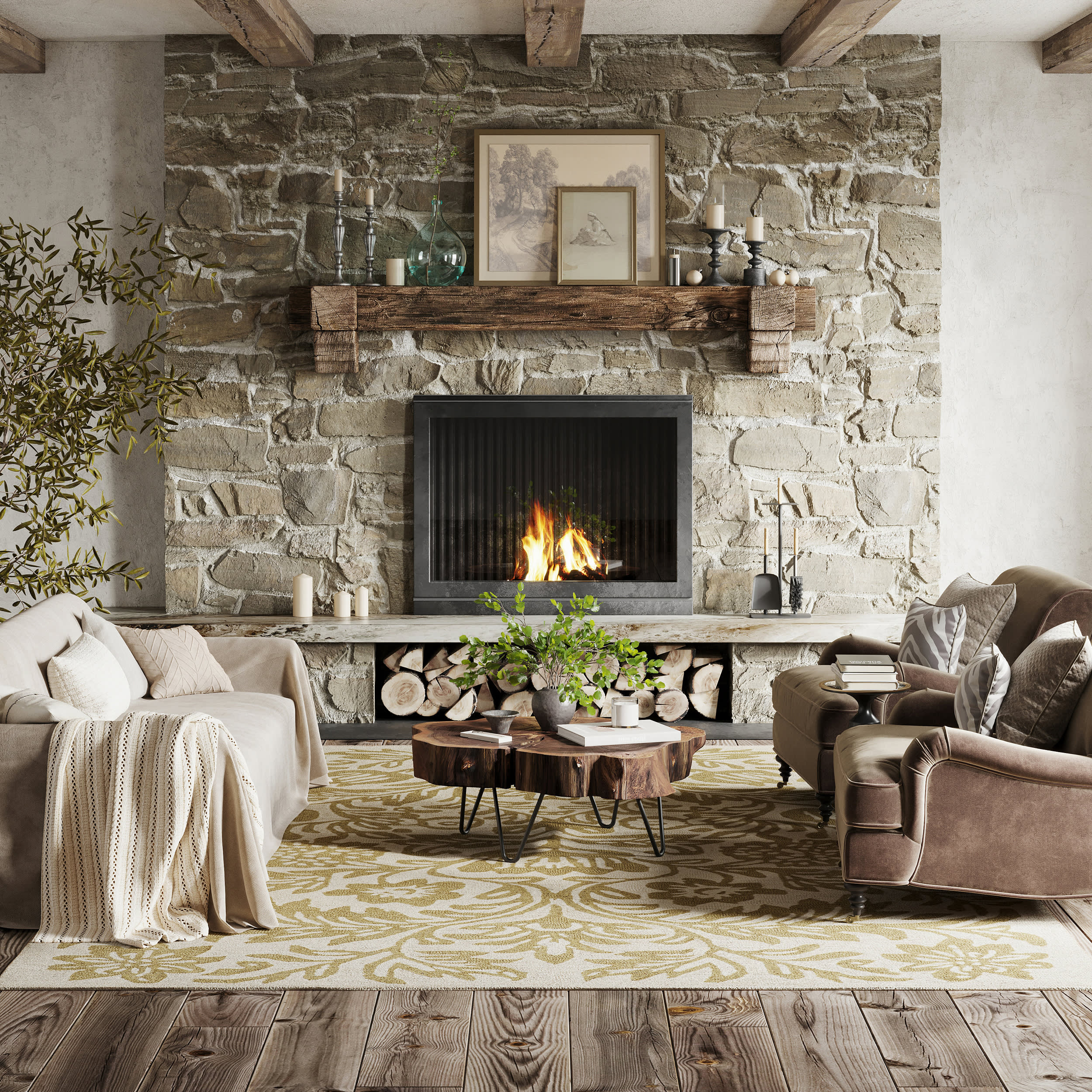 Ayloh Transitional Floral and Paisley Rug | Olive