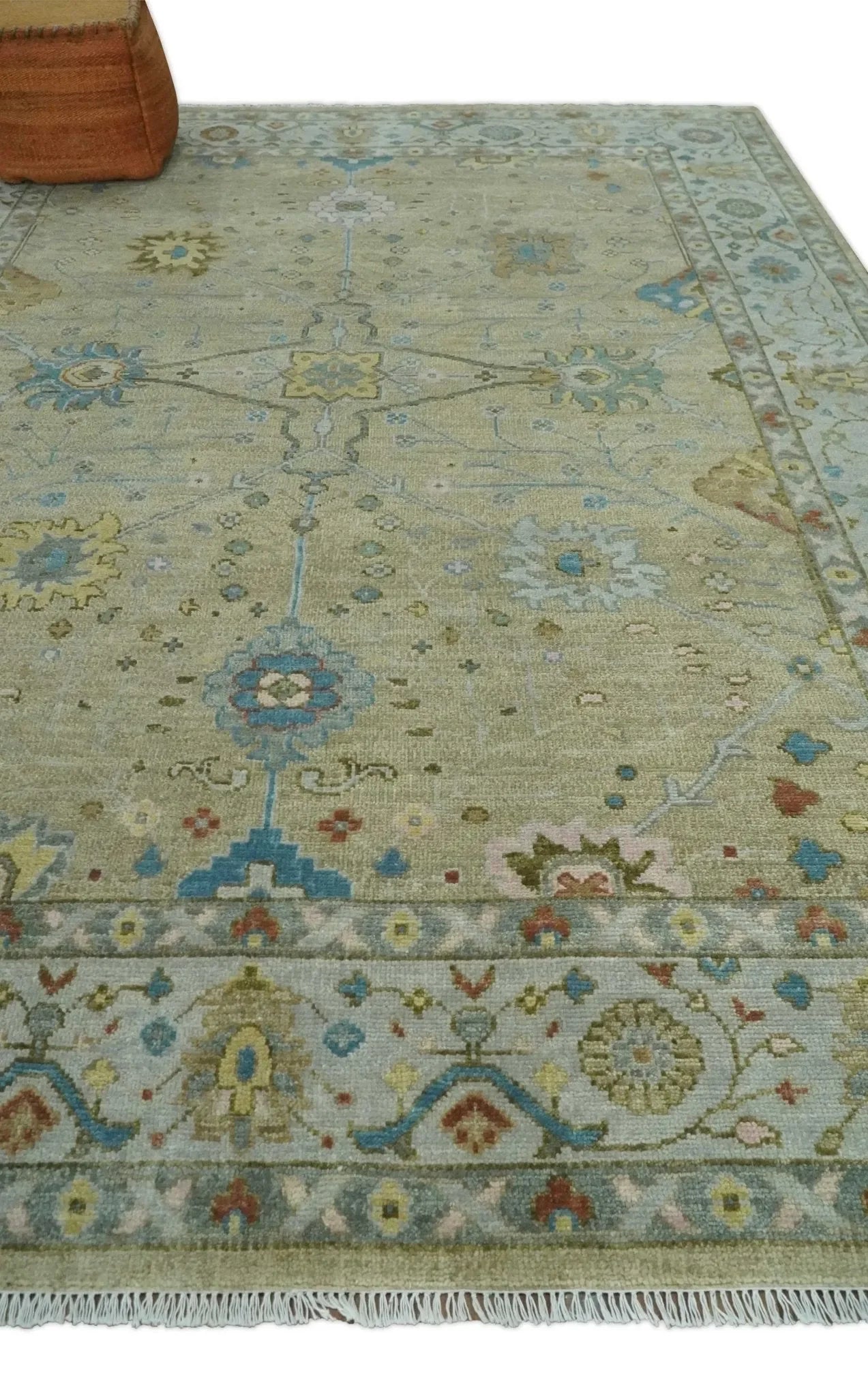 Hand Knotted Beige and Ivory Floral Traditional Traditional Oushak Multi Size Wool Area Rug - The Mayfair Hall