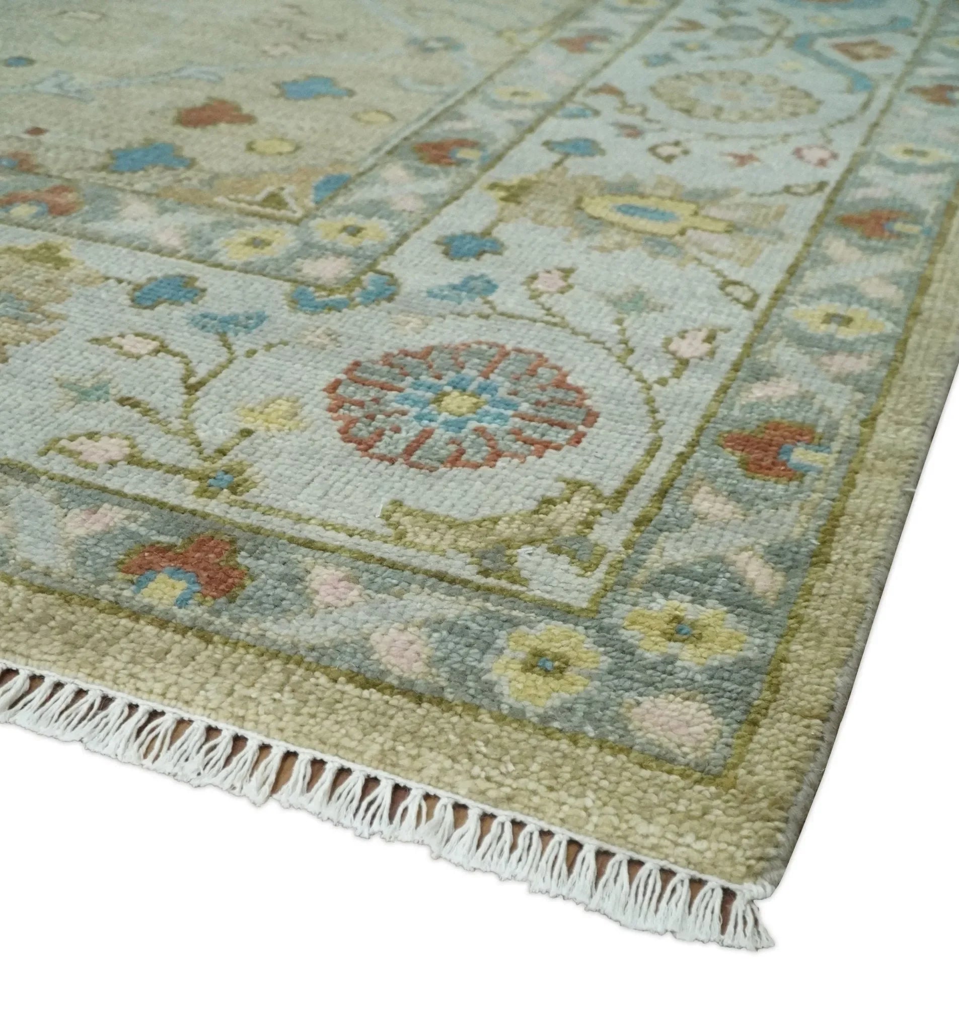 Hand Knotted Beige and Ivory Floral Traditional Traditional Oushak Multi Size Wool Area Rug - The Mayfair Hall