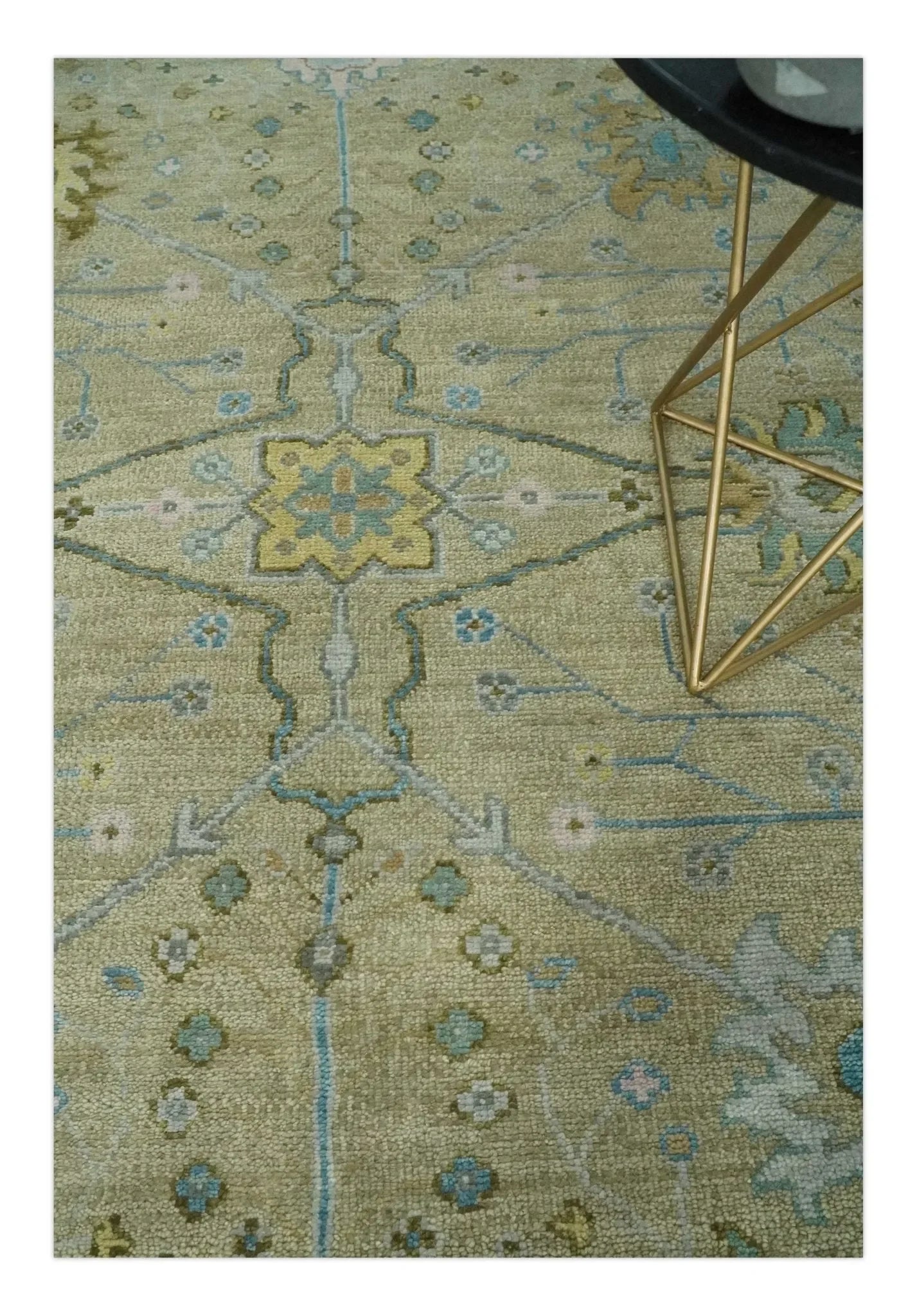 Hand Knotted Beige and Ivory Floral Traditional Traditional Oushak Multi Size Wool Area Rug - The Mayfair Hall