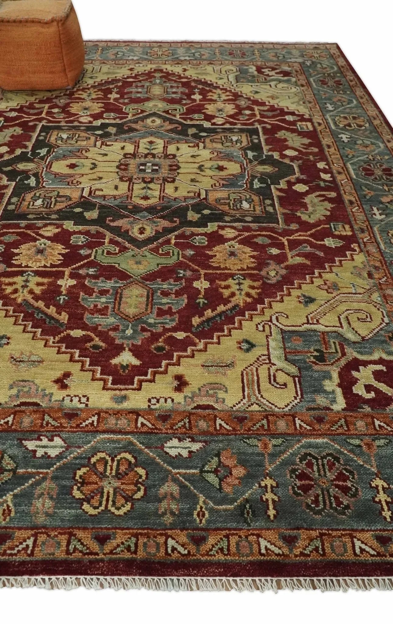 9x12 Hand Knotted Red and Gray Traditional Persian Heriz Serapi Wool Rug | TRDCP952 - The Mayfair Hall