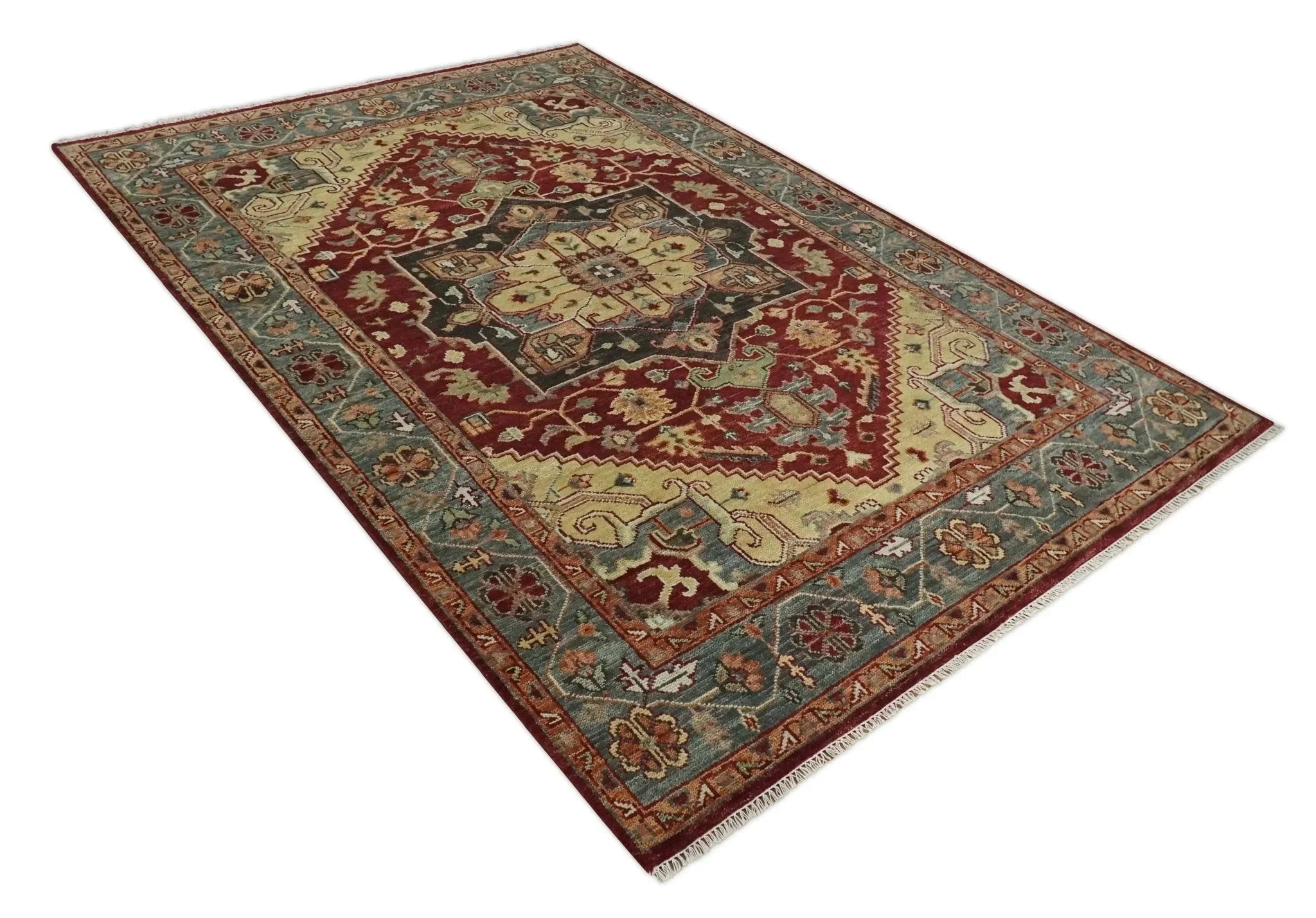 9x12 Hand Knotted Red and Gray Traditional Persian Heriz Serapi Wool Rug | TRDCP952 - The Mayfair Hall