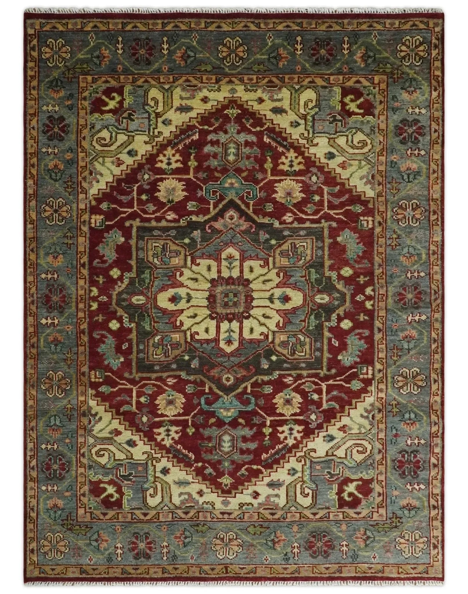9x12 Hand Knotted Red and Gray Traditional Persian Heriz Serapi Wool Rug | TRDCP952 - The Mayfair Hall