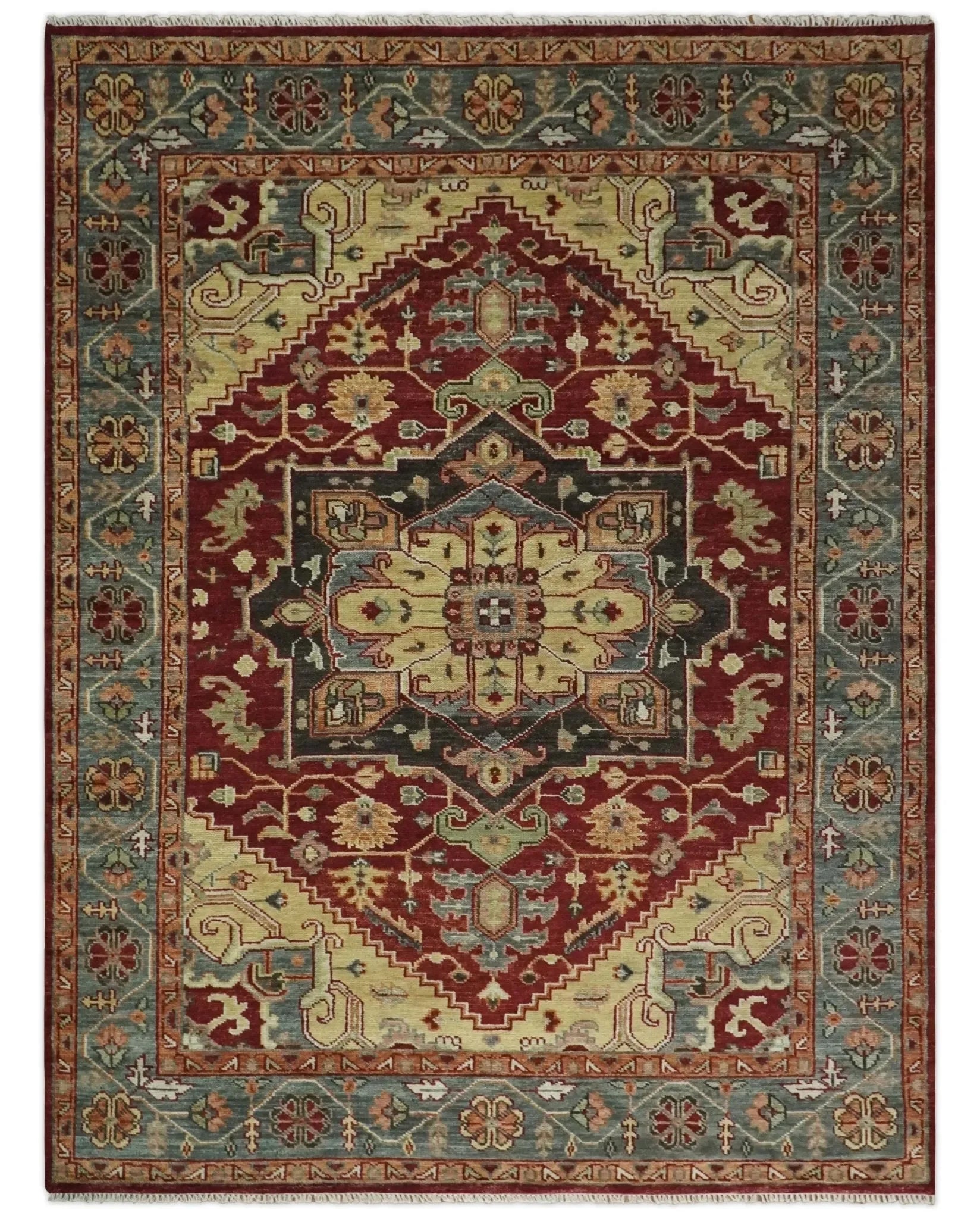 9x12 Hand Knotted Red and Gray Traditional Persian Heriz Serapi Wool Rug | TRDCP952 - The Mayfair Hall