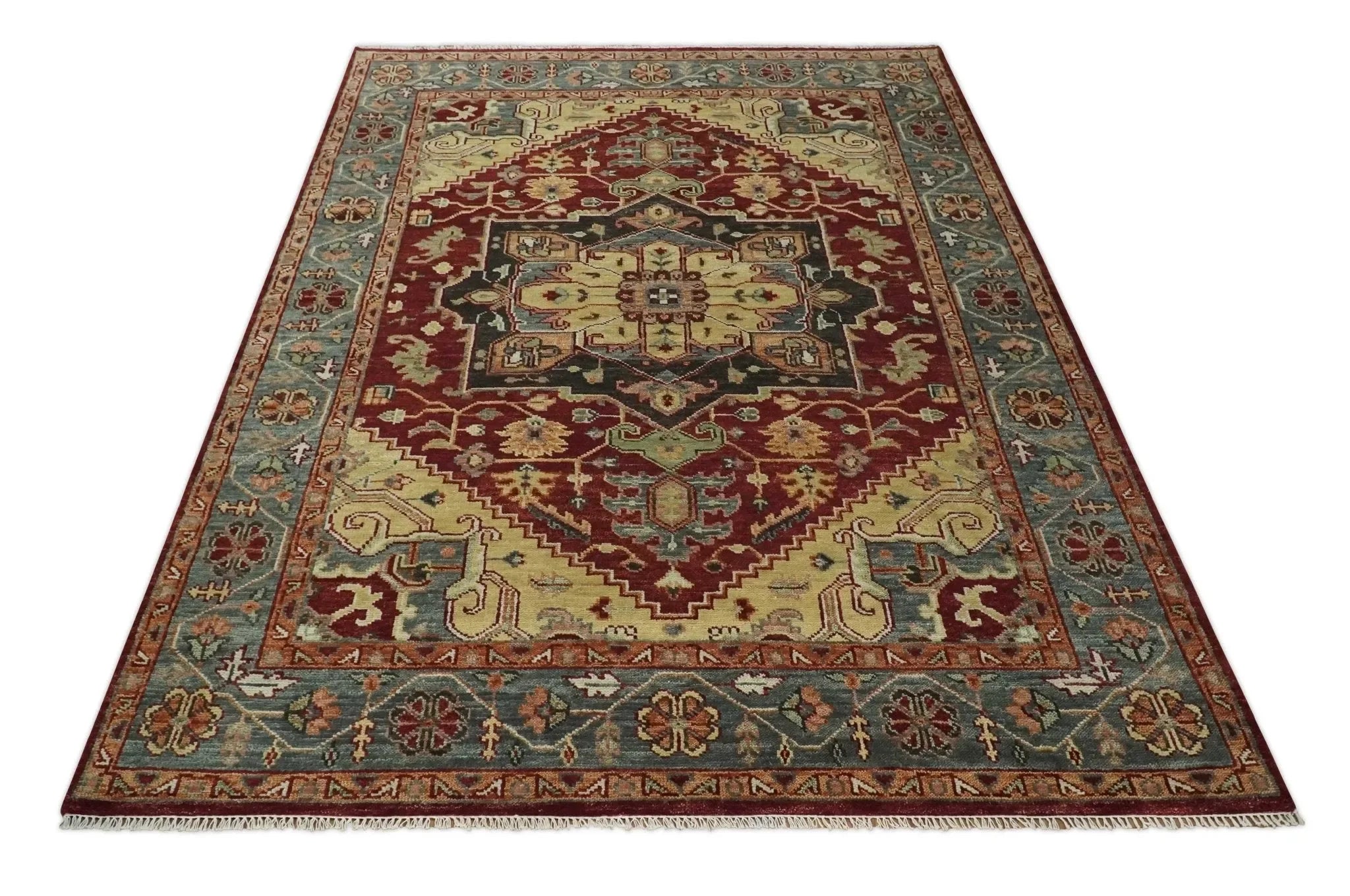 9x12 Hand Knotted Red and Gray Traditional Persian Heriz Serapi Wool Rug | TRDCP952 - The Mayfair Hall
