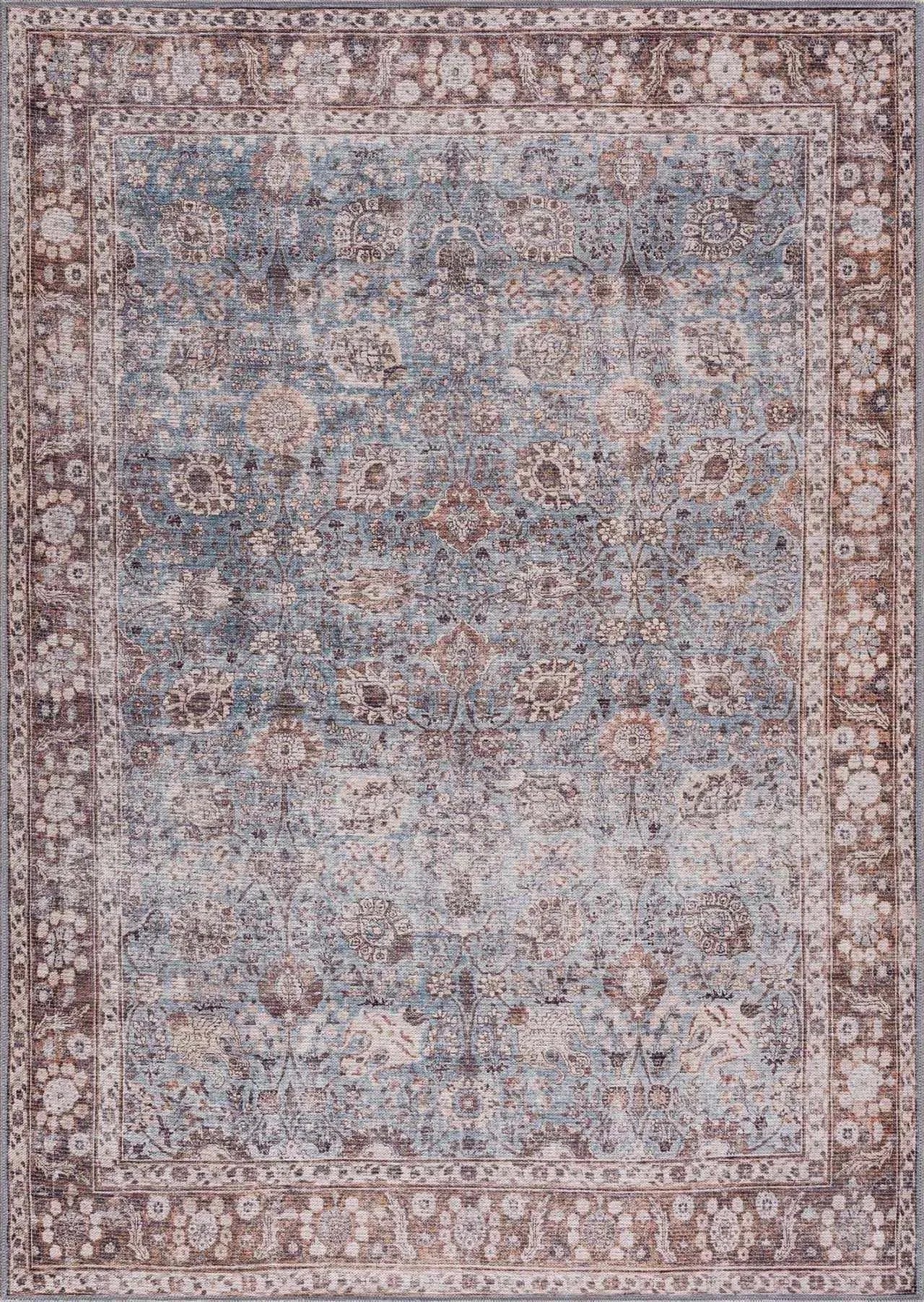 Dauis Brown&Blue Washable Persian Style Rug - The Mayfair Hall