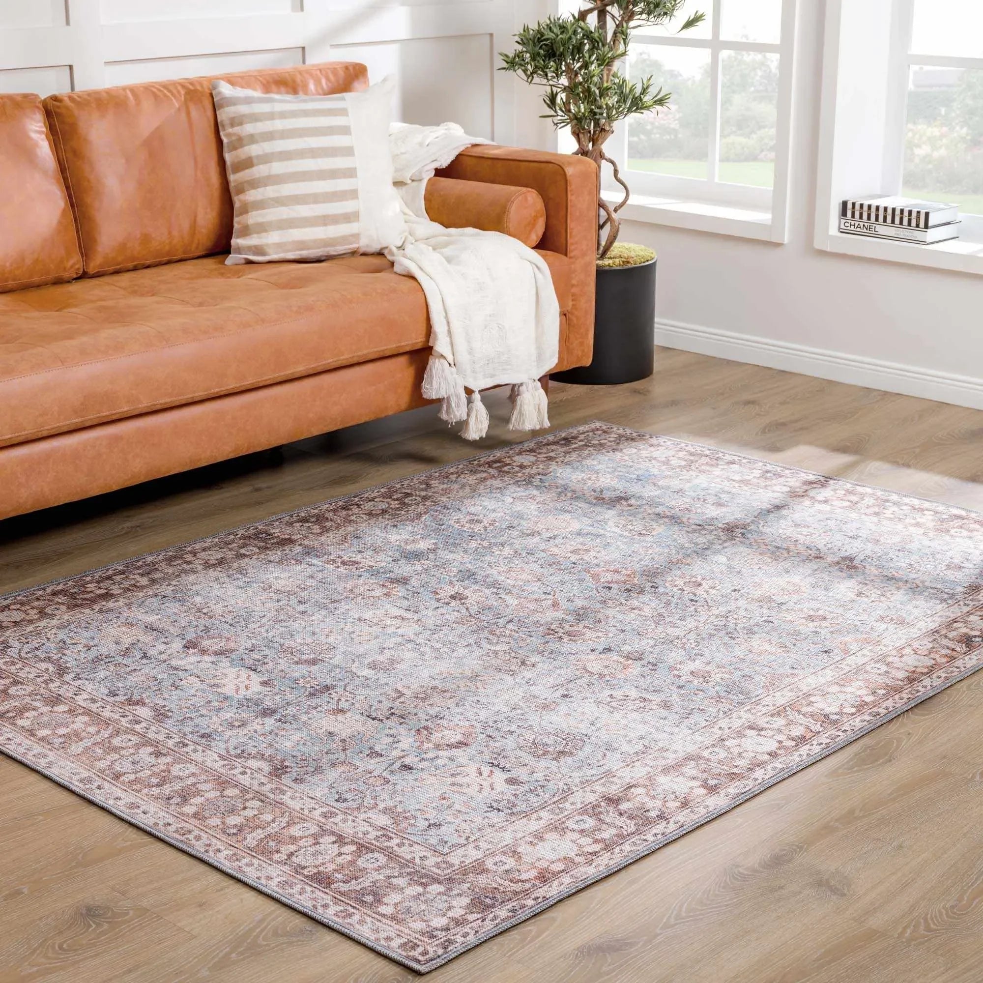 Dauis Brown&Blue Washable Persian Style Rug - The Mayfair Hall