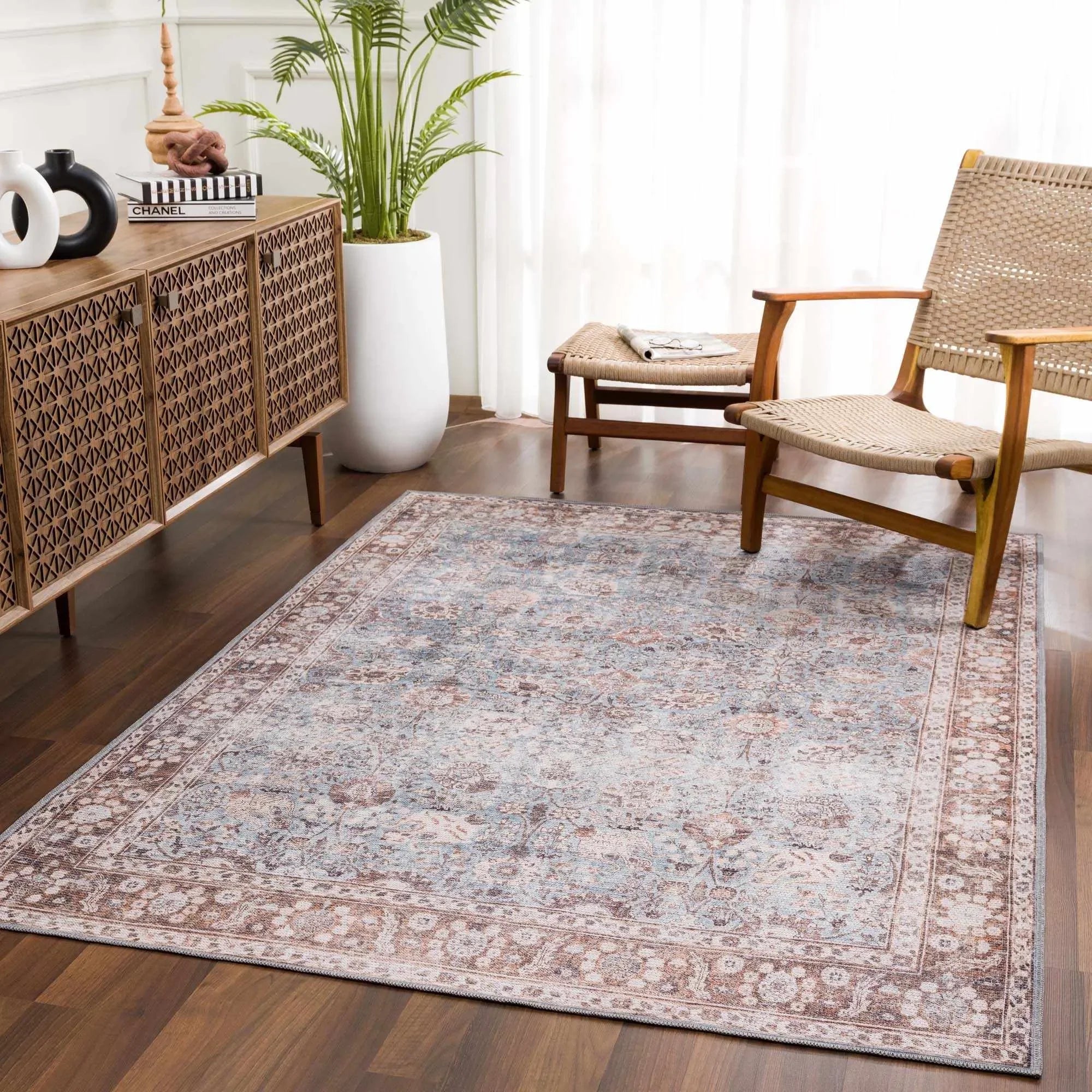 Dauis Brown&Blue Washable Persian Style Rug - The Mayfair Hall