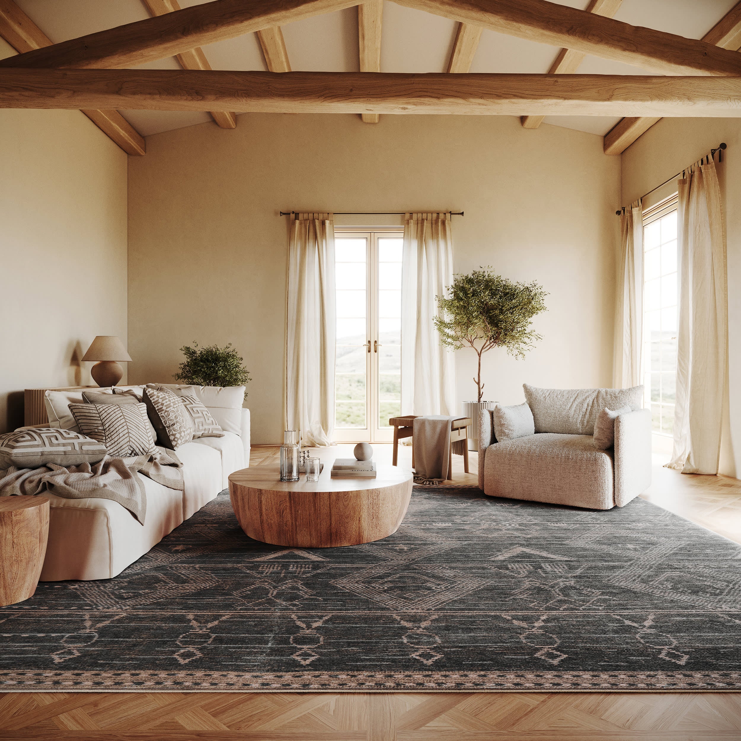 Nevara Abstract Washable Rug | Charcoal