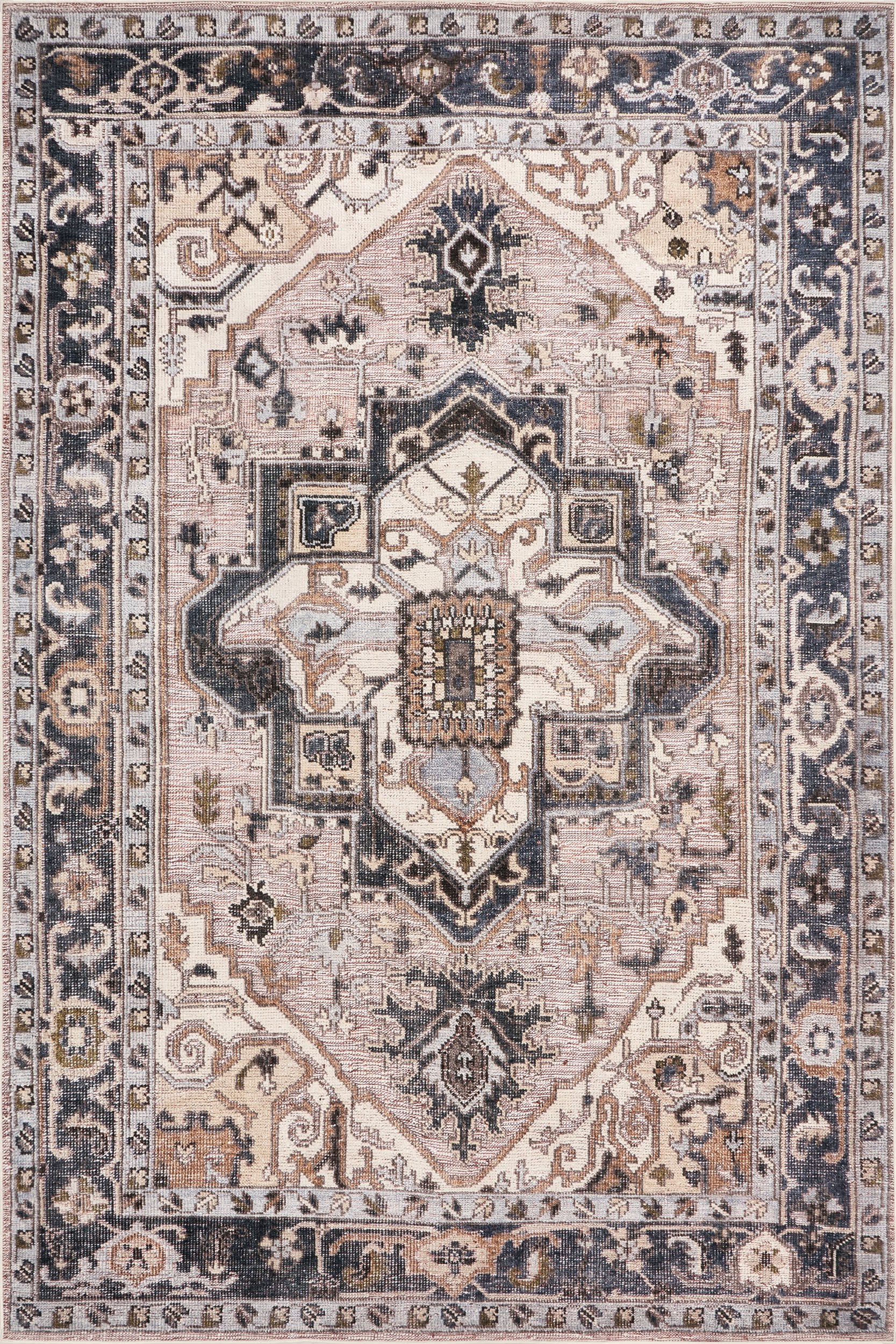 Isolated view of Light Pink Rectangle Jewel Medallion Spill Proof Washable Rug, showcasing its design