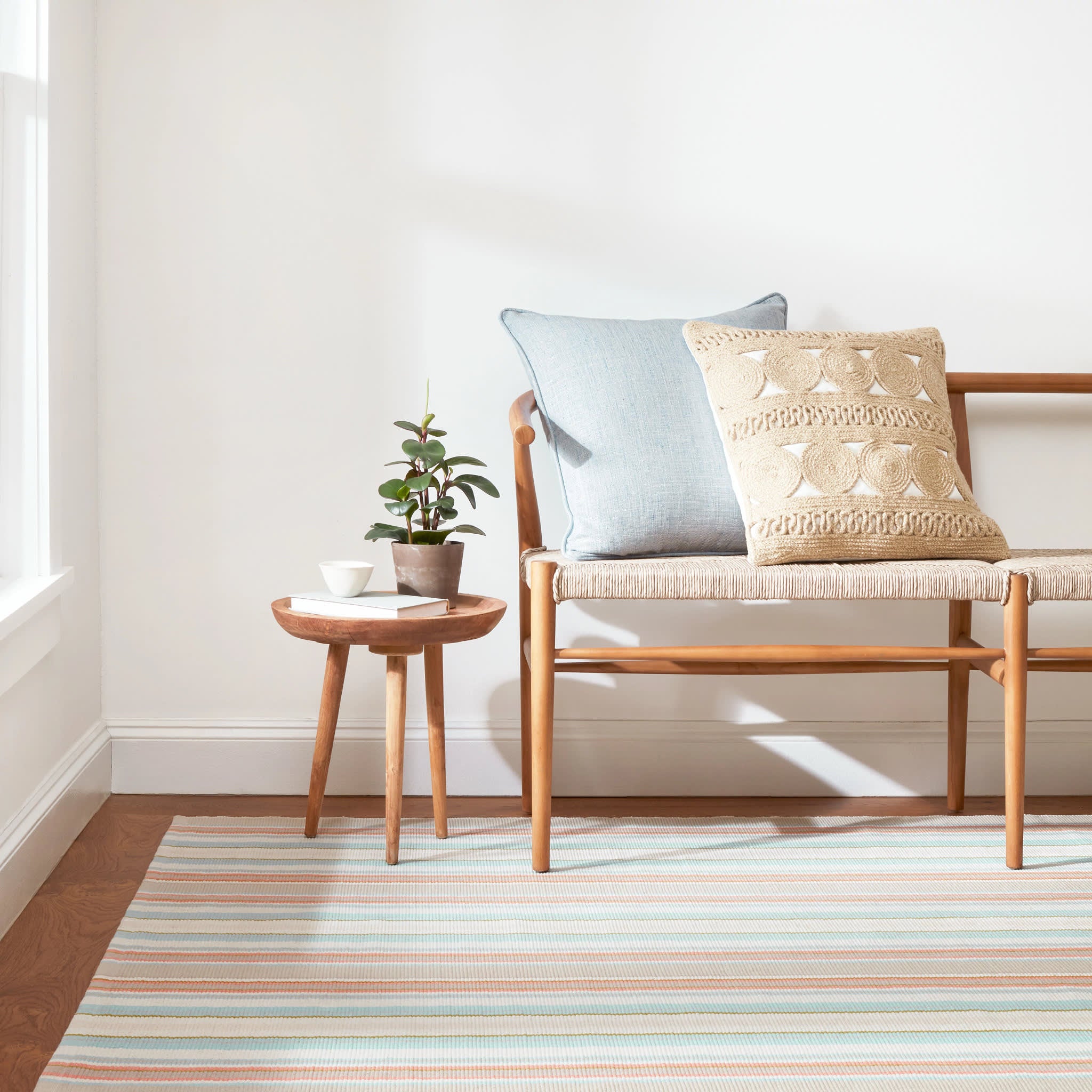 Daphne Stripe Handwoven Cotton Rug | Sky