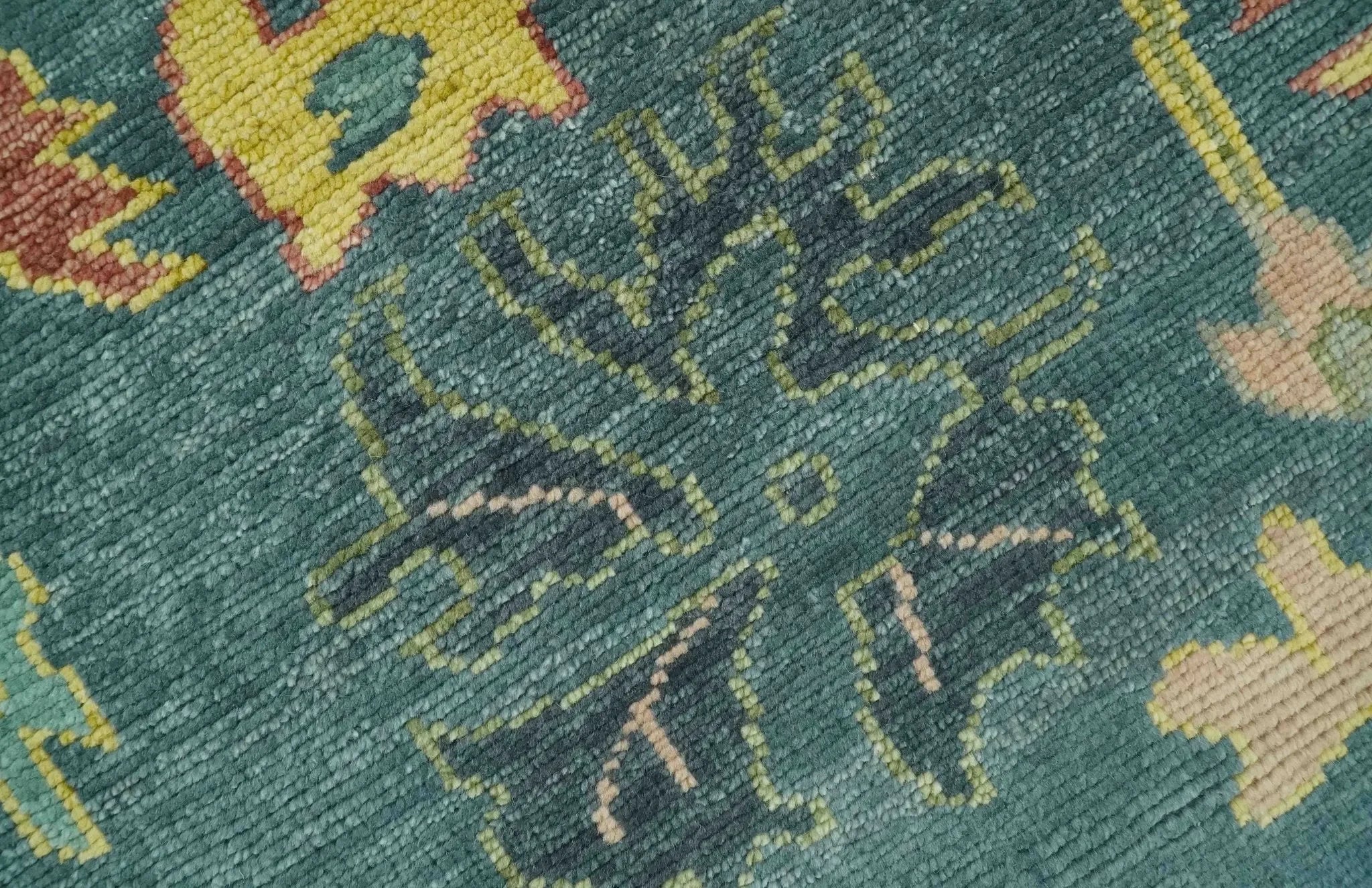 Antique Look Teal and Olive Hand Knotted Traditional Oushak Custom Made Wool Rug - The Mayfair Hall