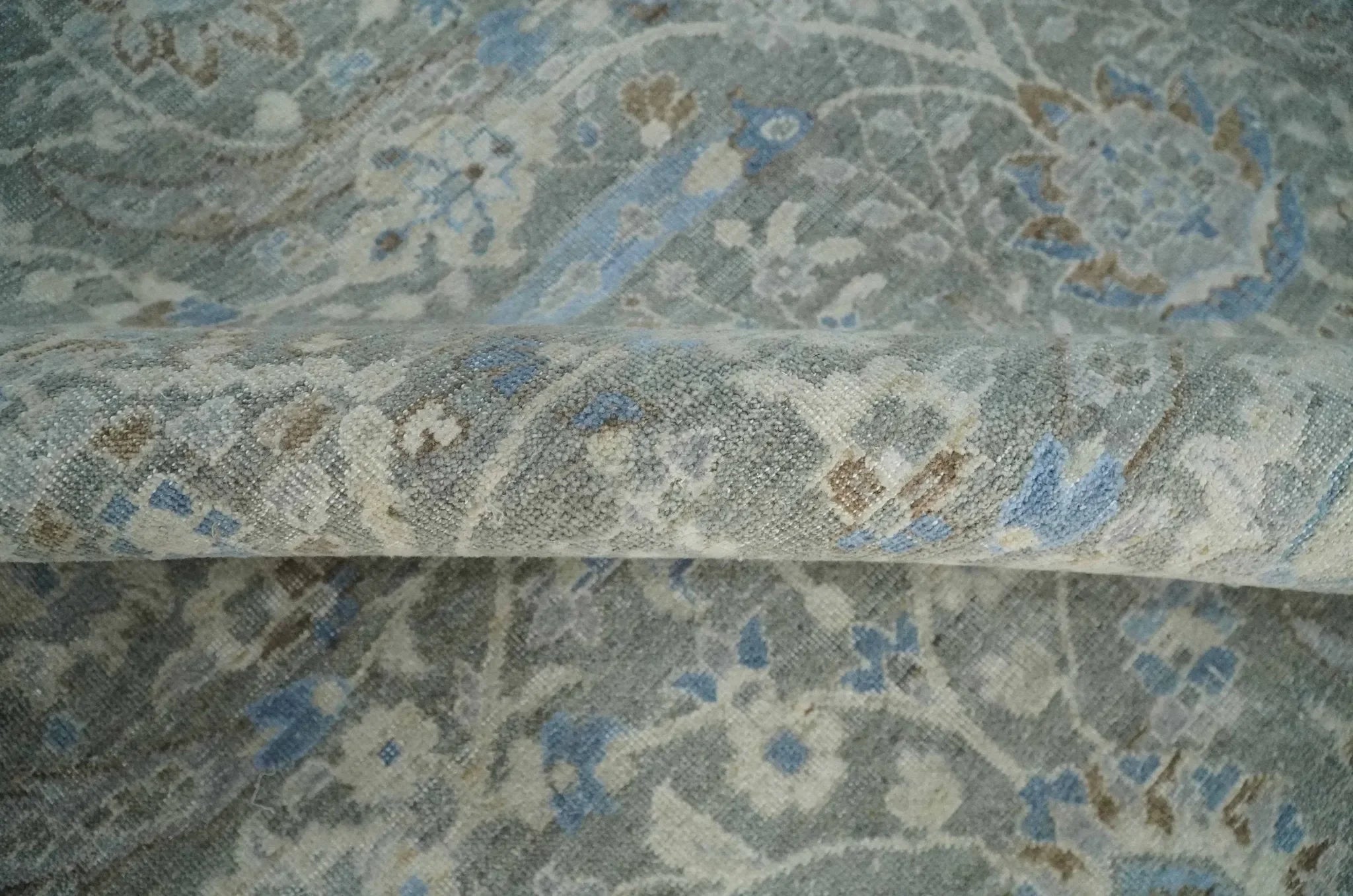 Antique Style Blue, Gray and Beige Hand knotted Classic Distressed Finished Custom Made wool Area Rug - The Mayfair Hall