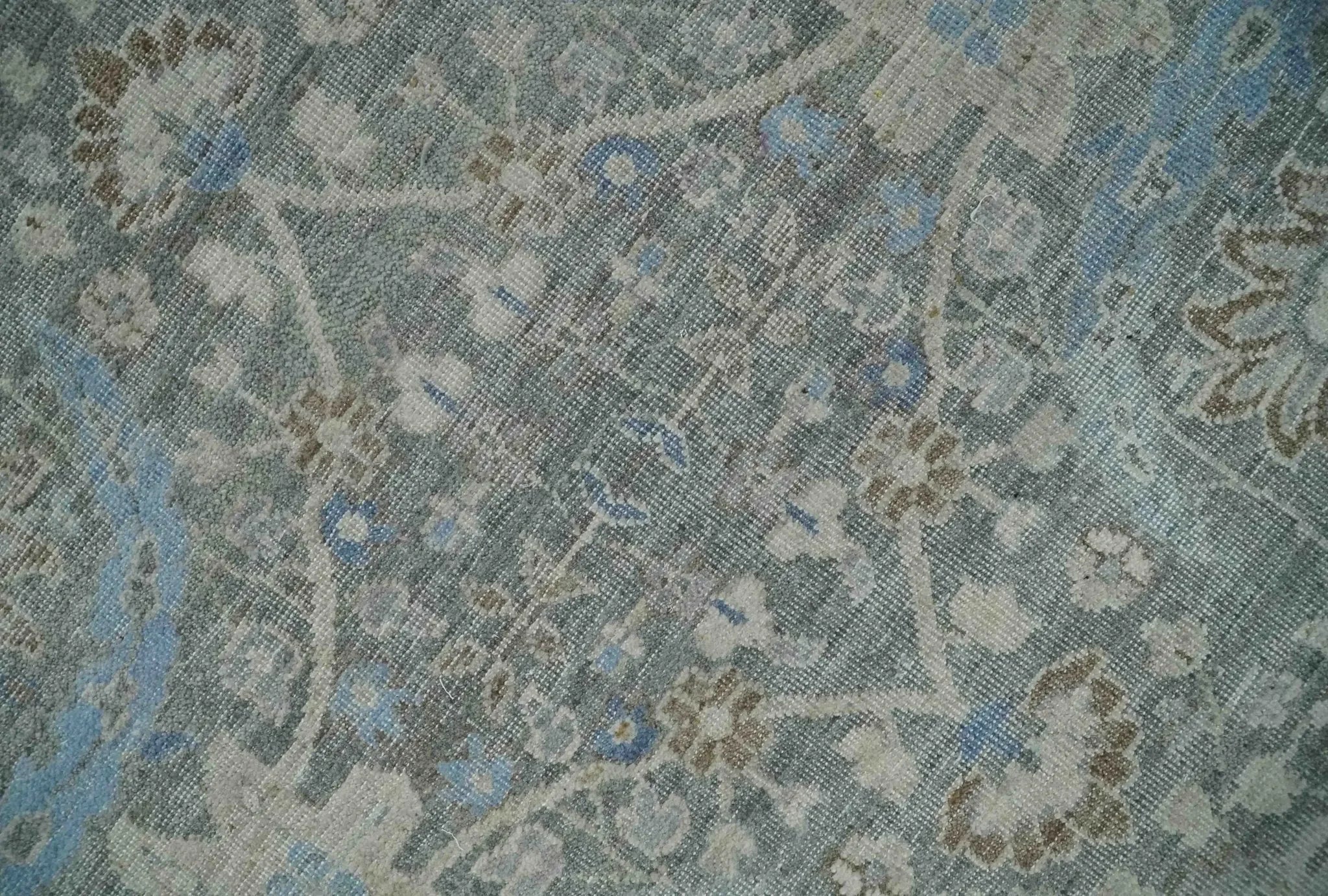 Antique Style Blue, Gray and Beige Hand knotted Classic Distressed Finished Custom Made wool Area Rug - The Mayfair Hall