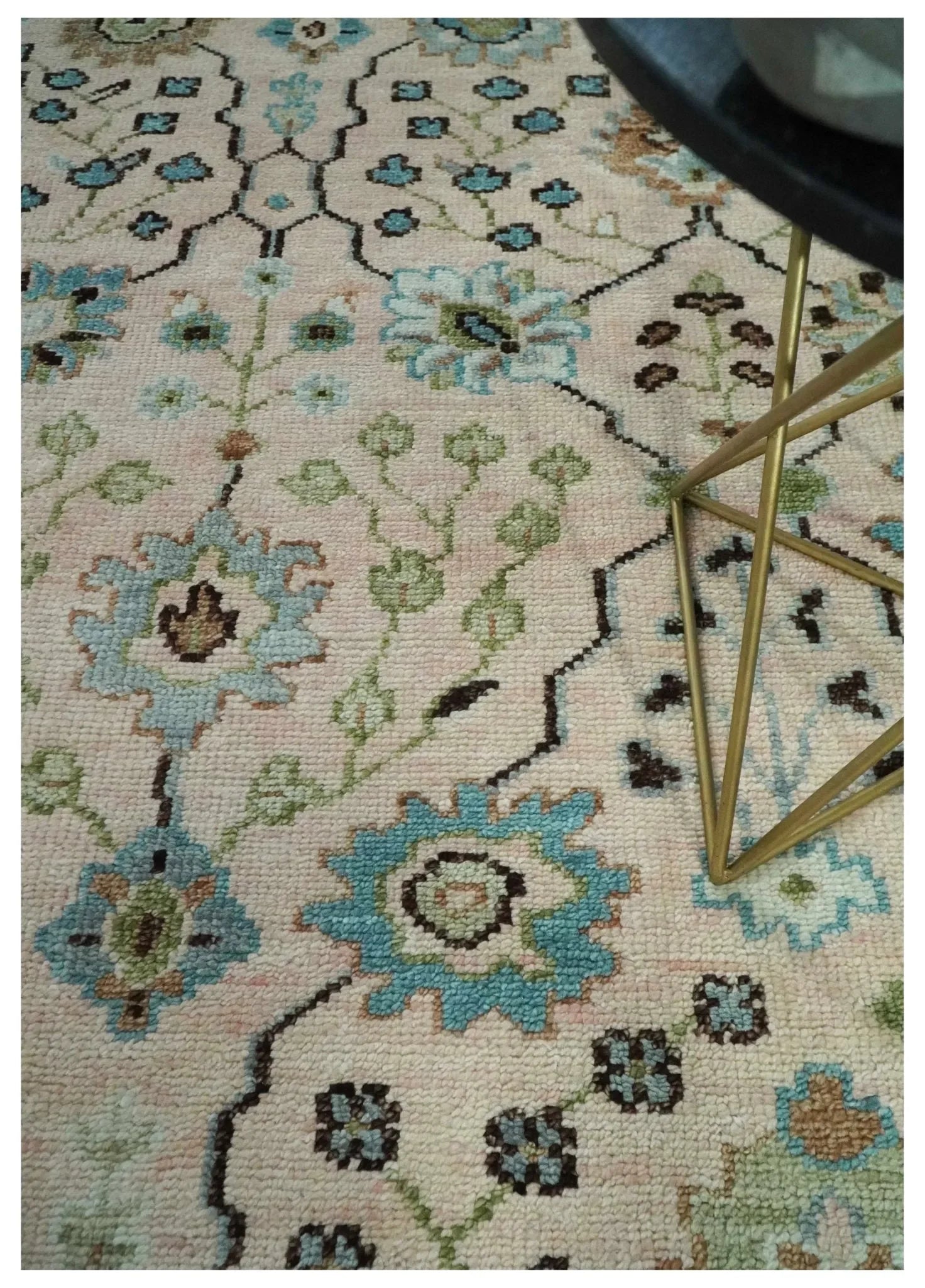 Antique Style floral Hand knotted Peach Pink and Green Custom Made Wool Area Rug - The Mayfair Hall
