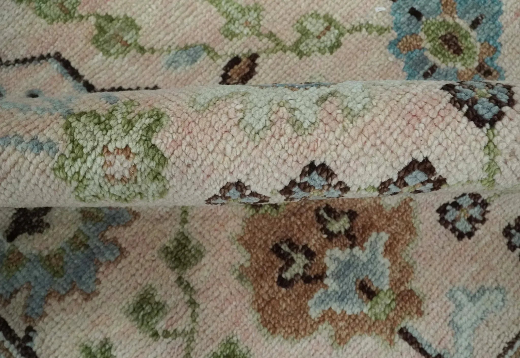 Antique Style floral Hand knotted Peach Pink and Green Custom Made Wool Area Rug - The Mayfair Hall