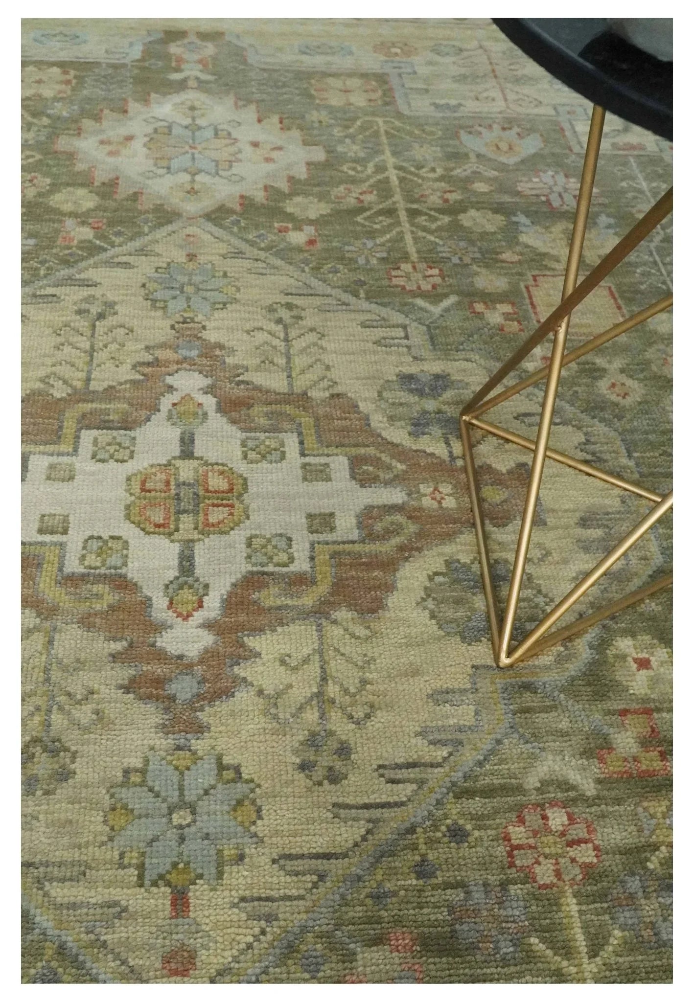 Antique Style Green, Ivory and Beige Hand knotted Heriz Serapi Multi Size wool Area Rug - The Mayfair Hall