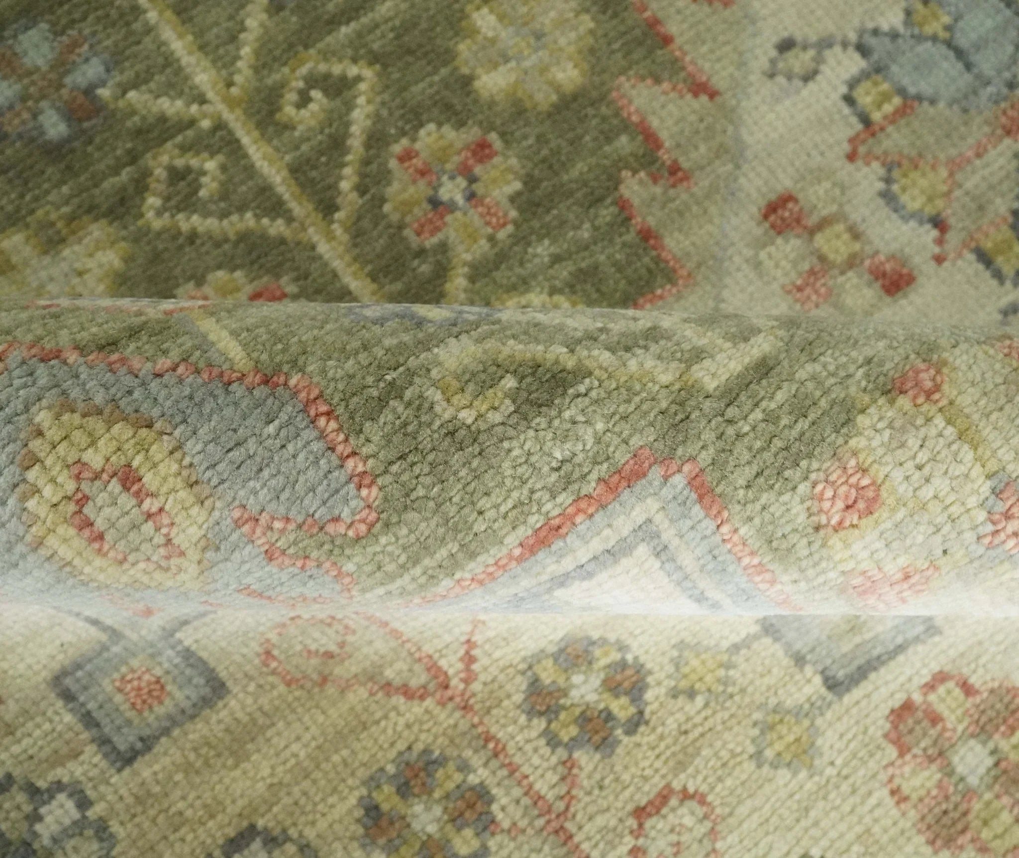 Antique Style Green, Ivory and Beige Hand knotted Heriz Serapi Multi Size wool Area Rug - The Mayfair Hall
