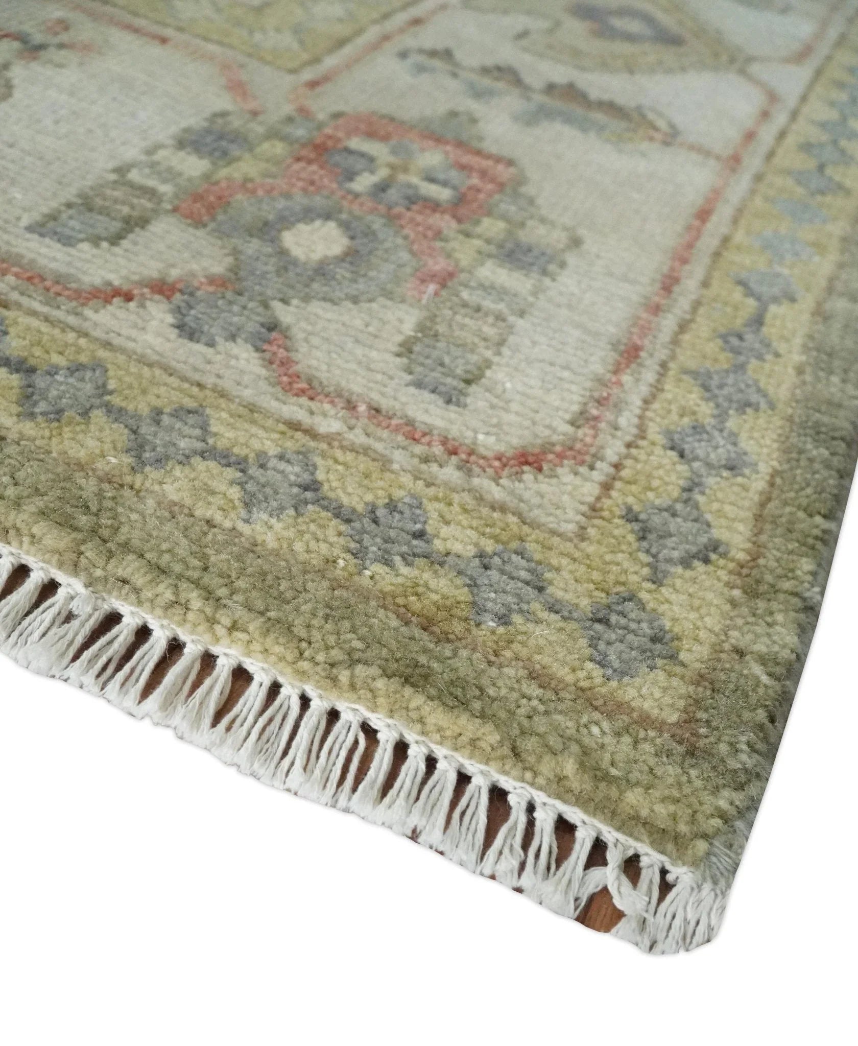Antique Style Green, Ivory and Beige Hand knotted Heriz Serapi Multi Size wool Area Rug - The Mayfair Hall