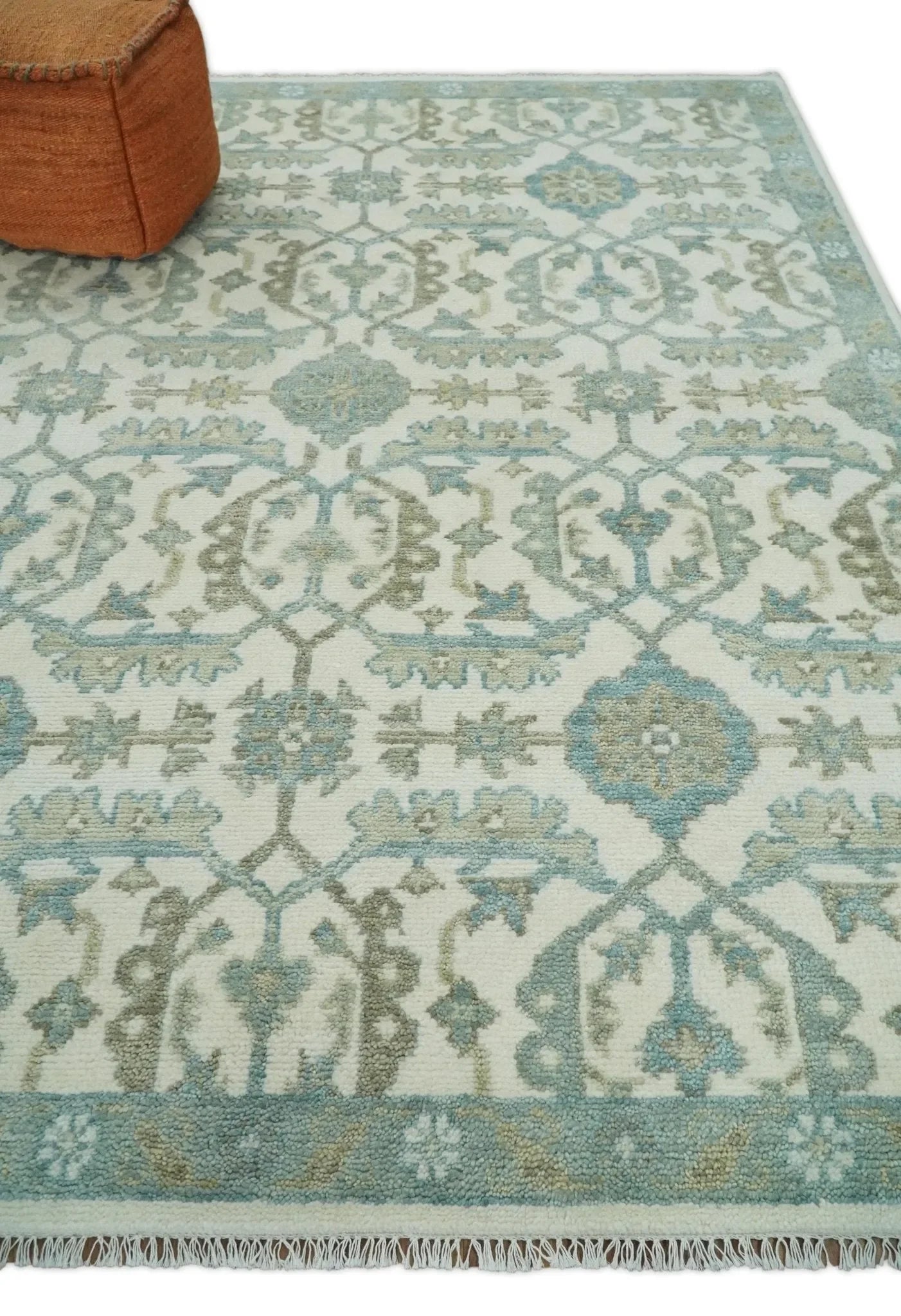 Ivory, Blue and Beige Hand knotted Traditional Large Design Multi Size wool Area Rug - The Mayfair Hall