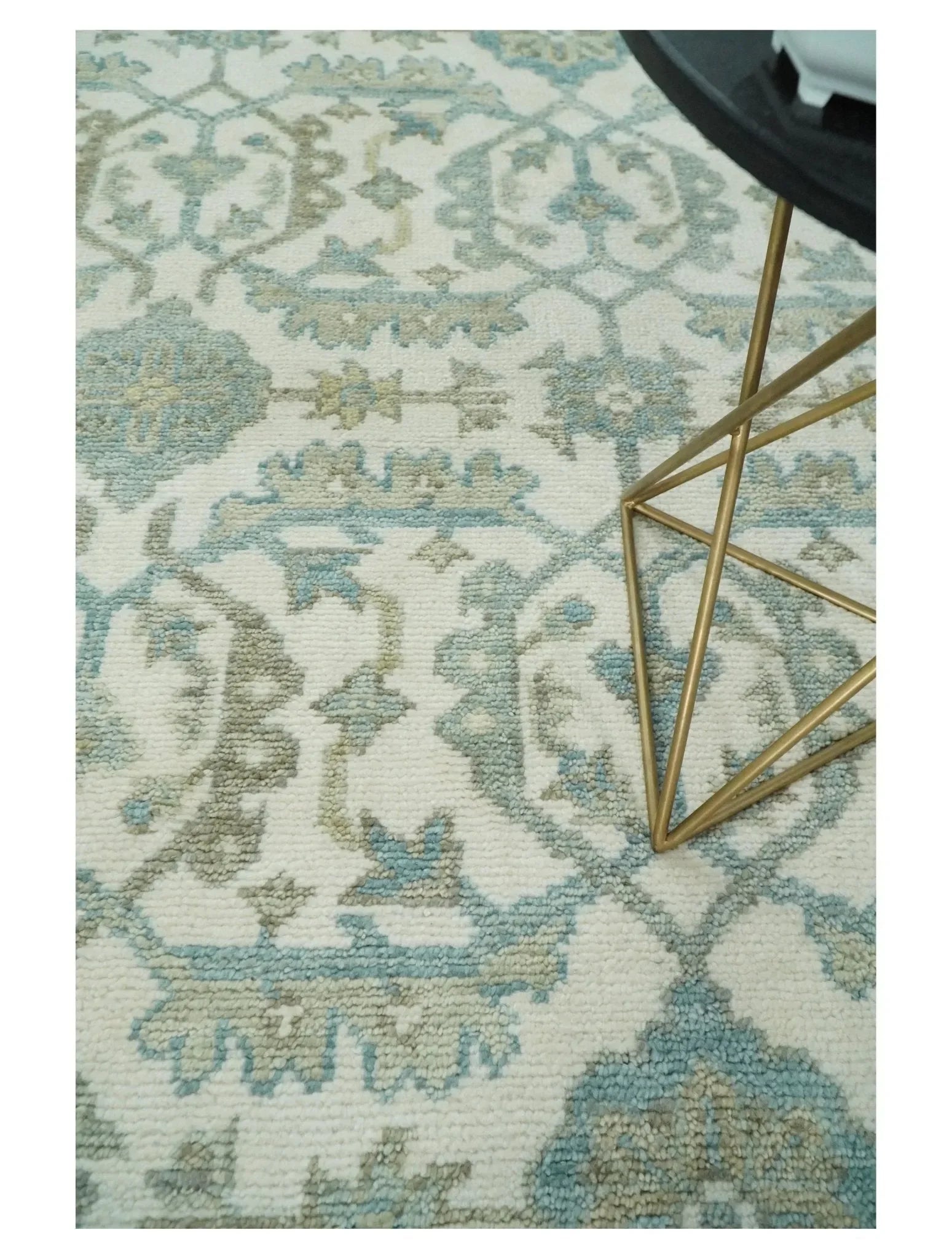 Ivory, Blue and Beige Hand knotted Traditional Large Design Multi Size wool Area Rug - The Mayfair Hall