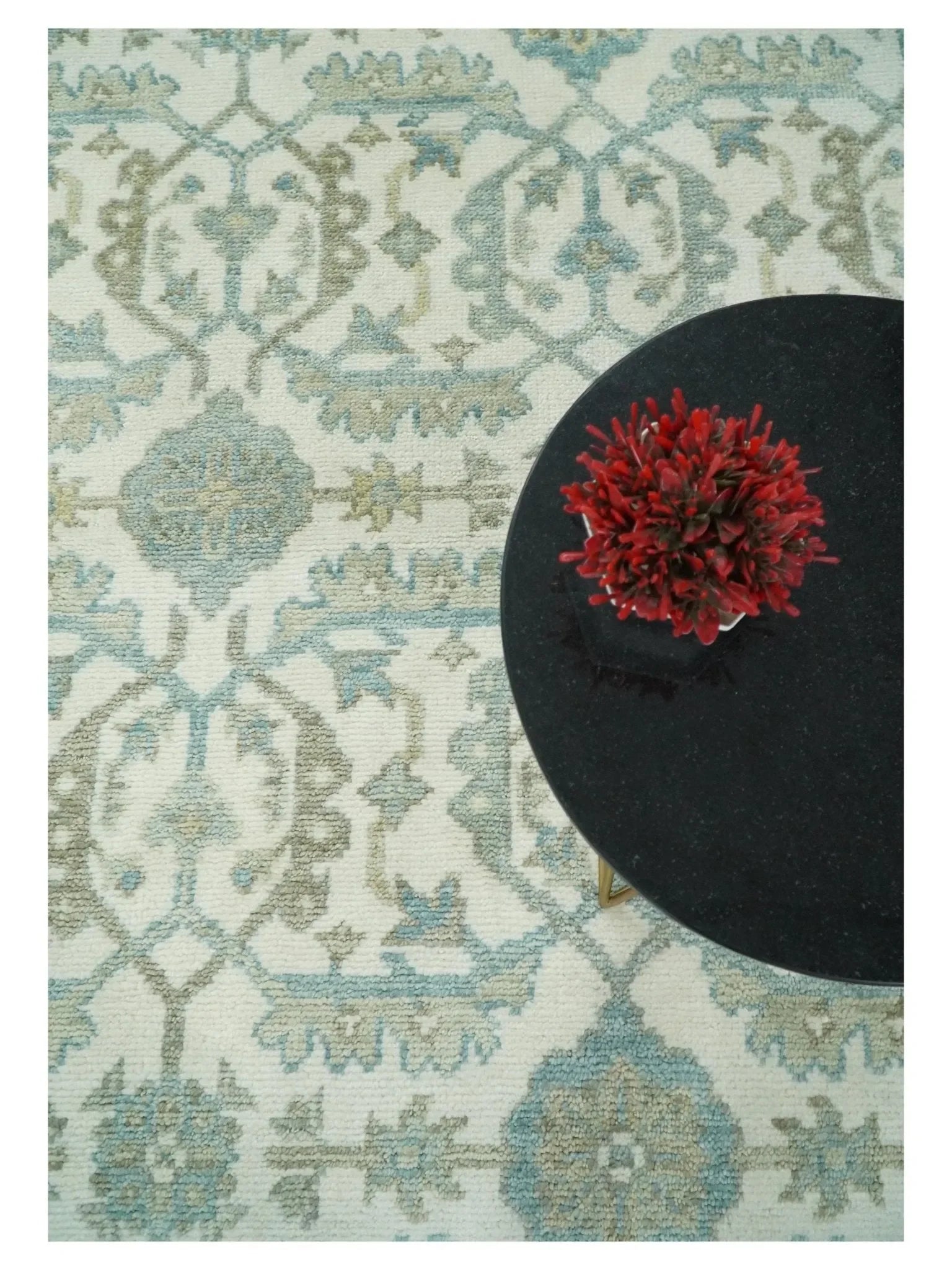Ivory, Blue and Beige Hand knotted Traditional Large Design Multi Size wool Area Rug - The Mayfair Hall
