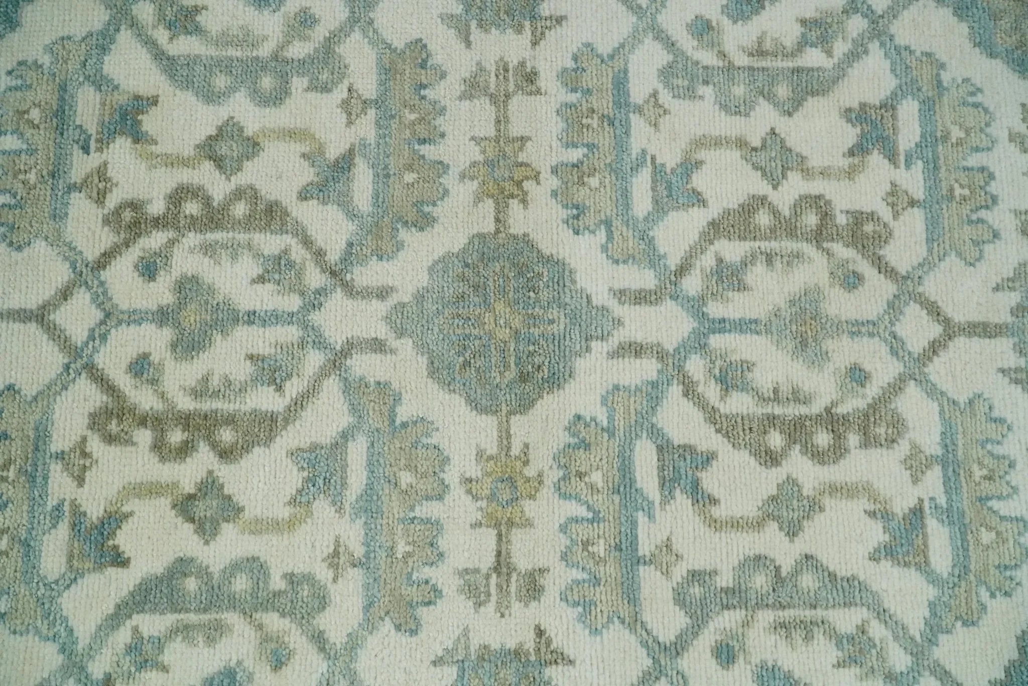 Ivory, Blue and Beige Hand knotted Traditional Large Design Multi Size wool Area Rug - The Mayfair Hall