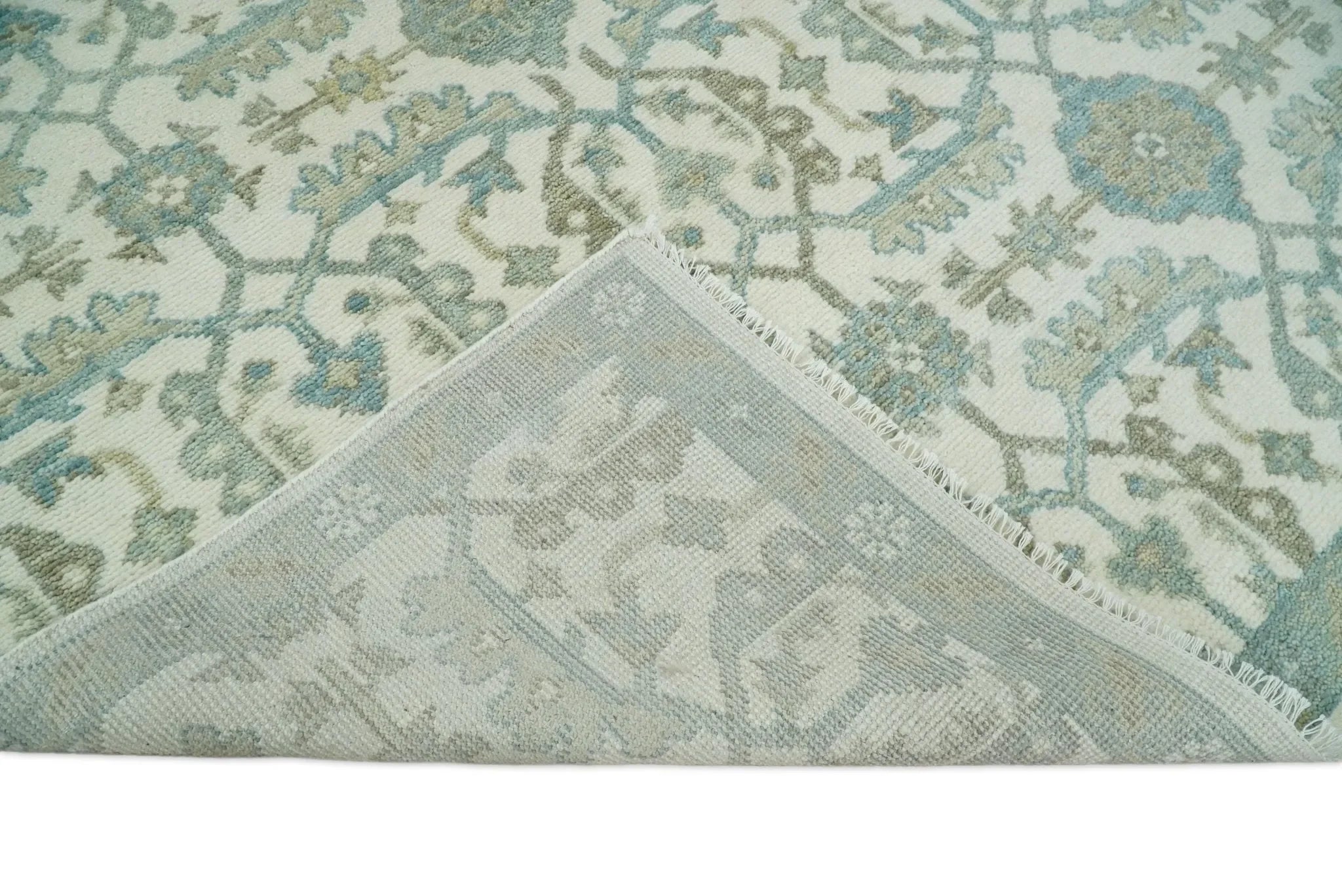 Ivory, Blue and Beige Hand knotted Traditional Large Design Multi Size wool Area Rug - The Mayfair Hall