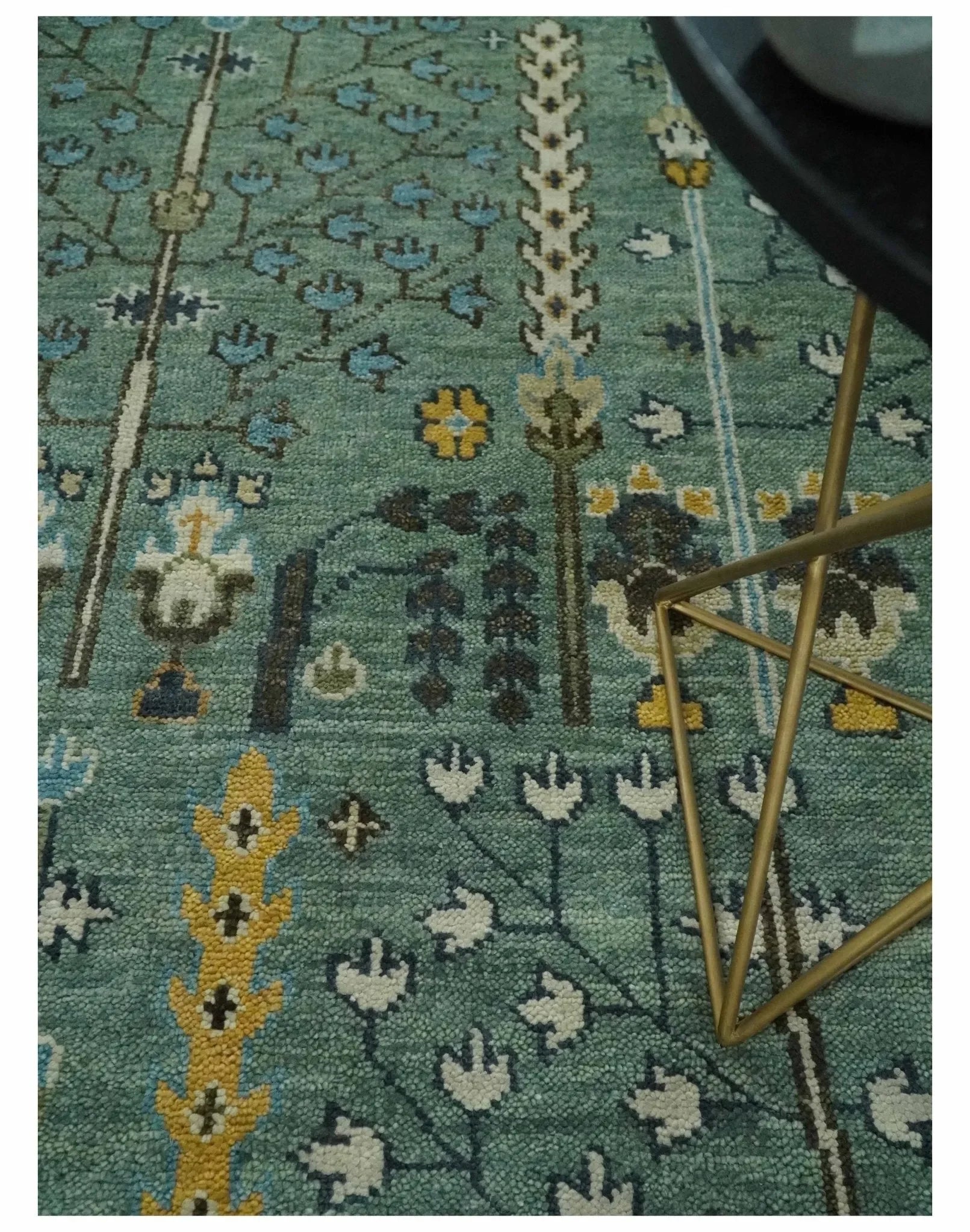 Hand Knotted Aqua Green and Ivory Traditional Turkish Vintage Style Multi Size Wool Area Rug - The Mayfair Hall