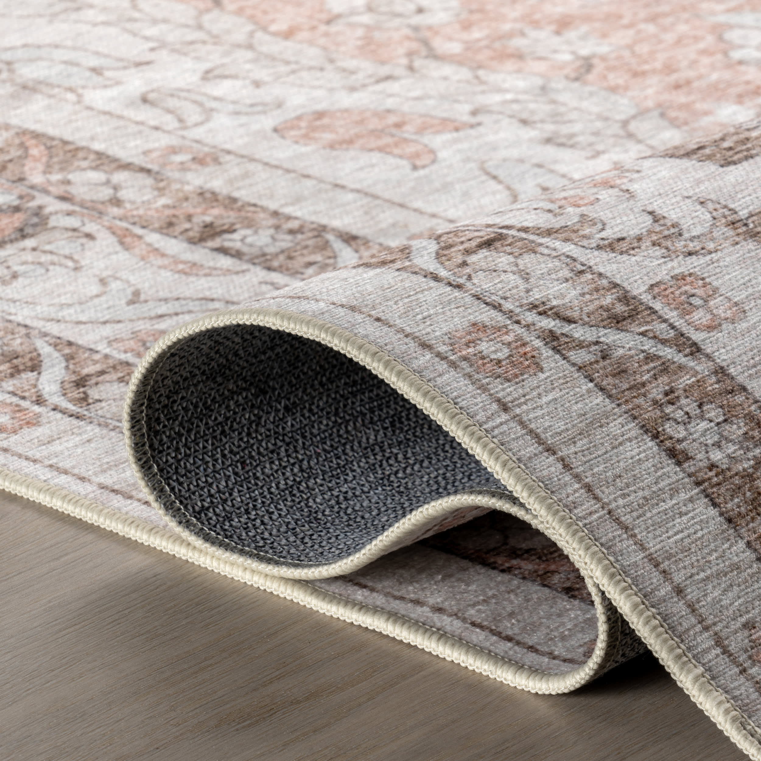 Faded Rosette Spill Proof Washable Rug | Peach