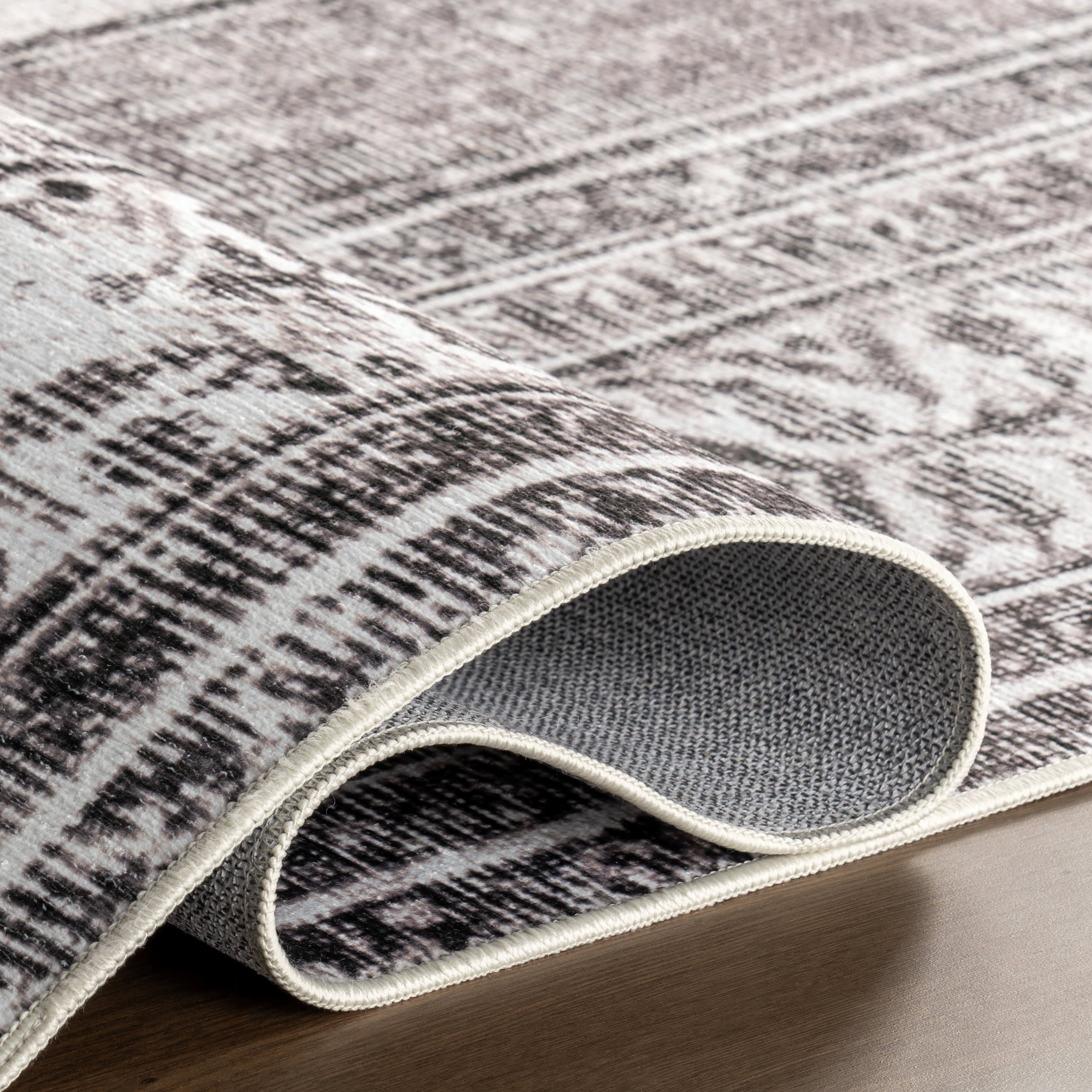 Medallion Spill Proof Washable Rug | Light Grey