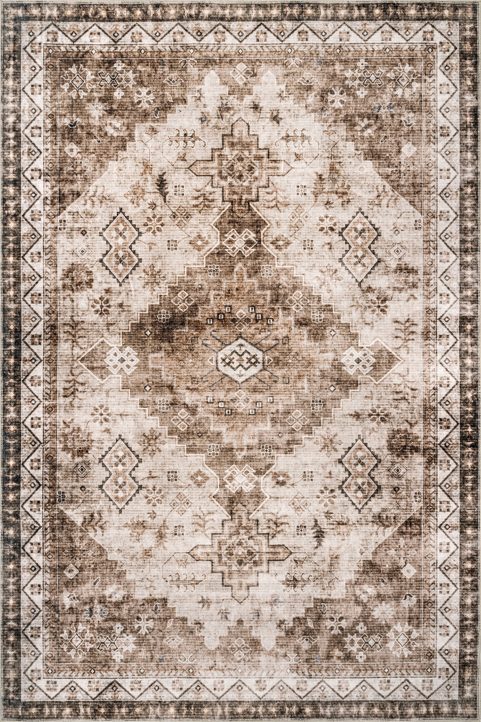 Isolated view of Beige Rectangle Jessamine Spill Proof Washable Geometric Rug, showcasing its design