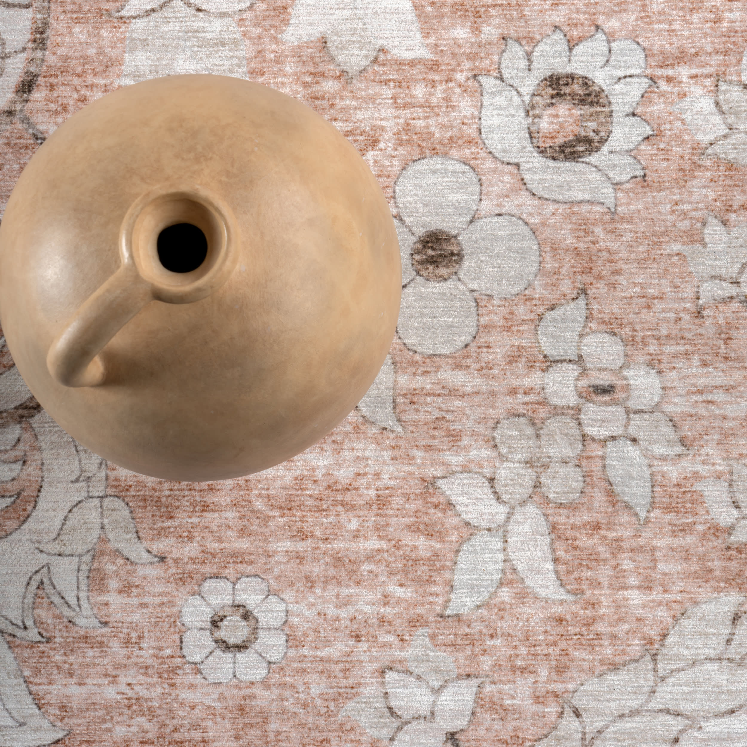 Faded Rosette Spill Proof Washable Rug | Peach