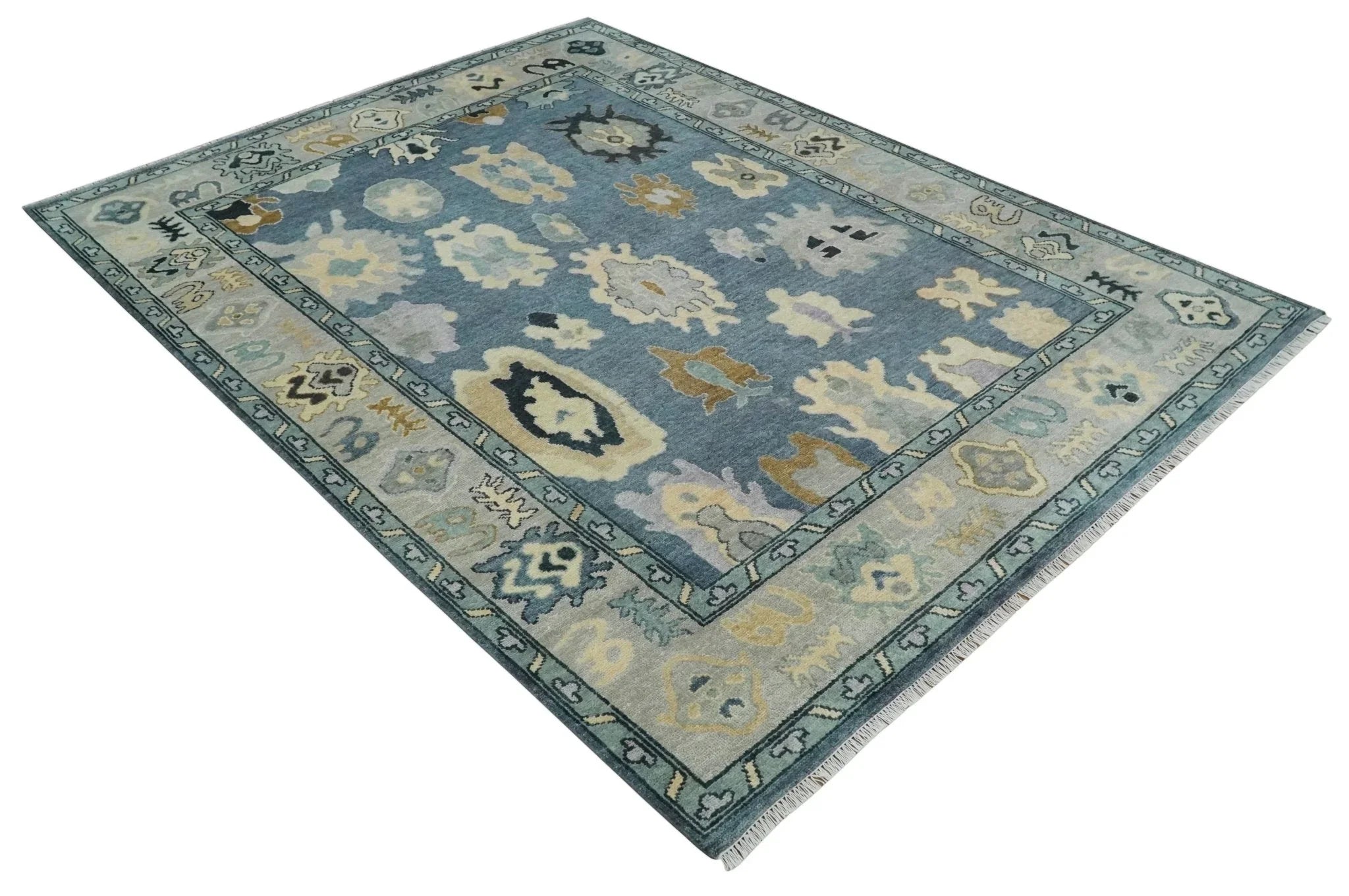 Blue, Silver and Beige Hand knotted Traditional Oushak Multi Size Wool Area Rug - The Mayfair Hall
