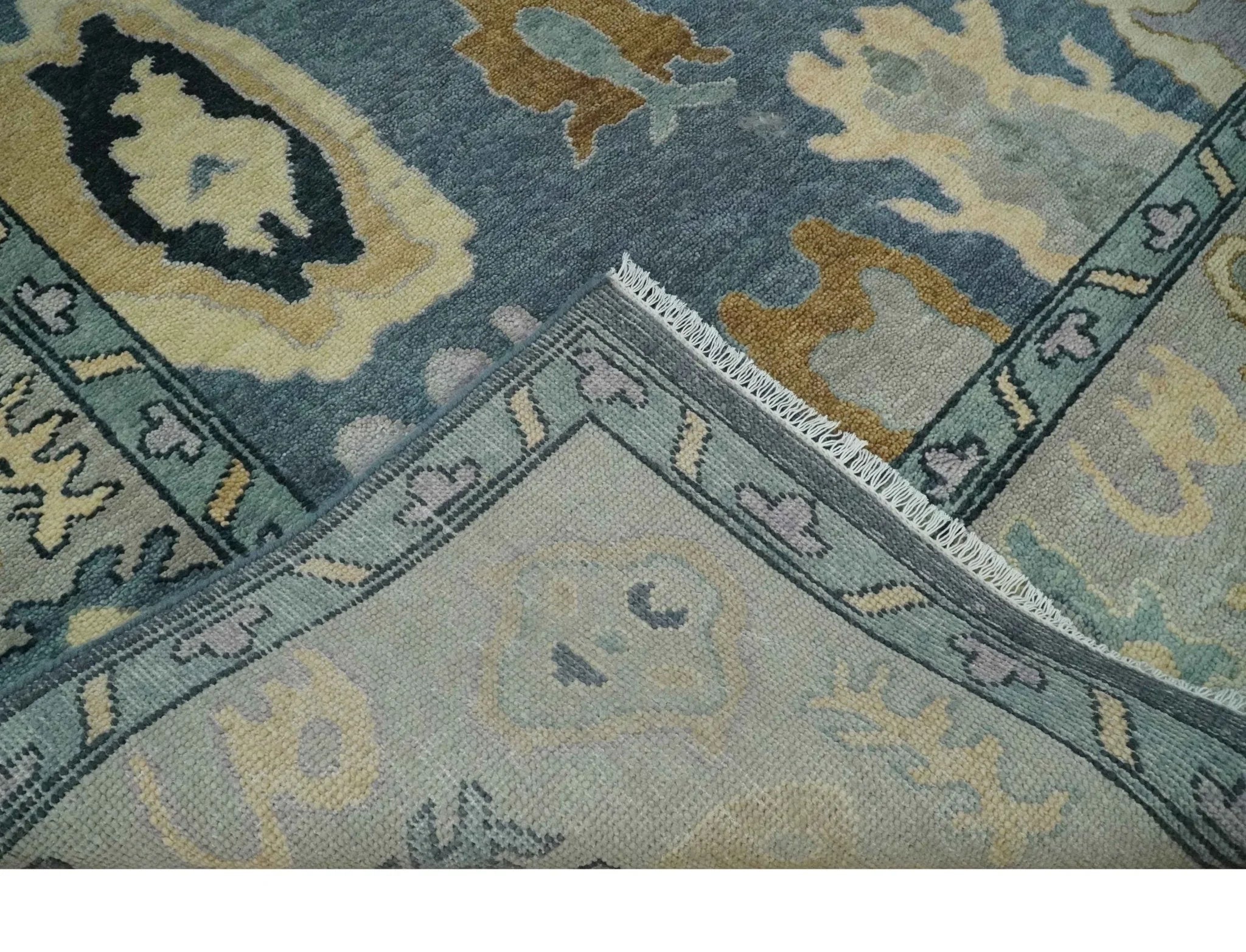 Blue, Silver and Beige Hand knotted Traditional Oushak Multi Size Wool Area Rug - The Mayfair Hall