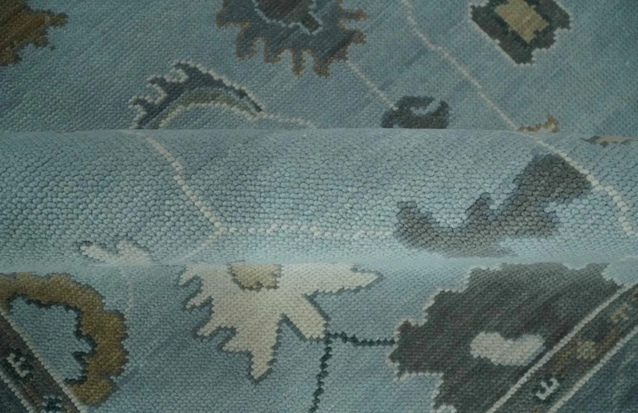 Bluish Gray and Aqua Hand knotted Oriental Oushak Custom Made wool Area Rug - The Mayfair Hall