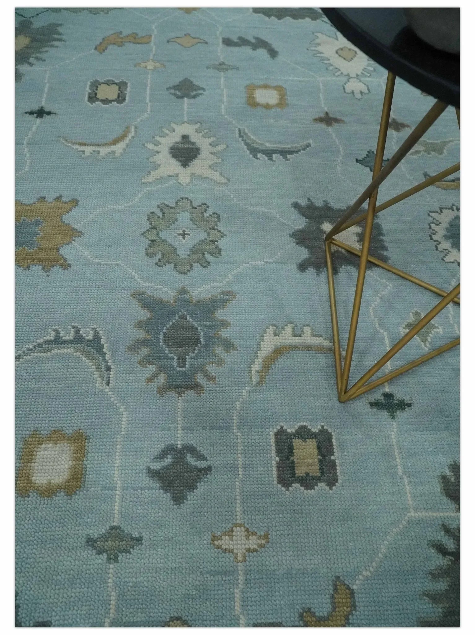 Bluish Gray and Aqua Hand knotted Oriental Oushak Custom Made wool Area Rug - The Mayfair Hall