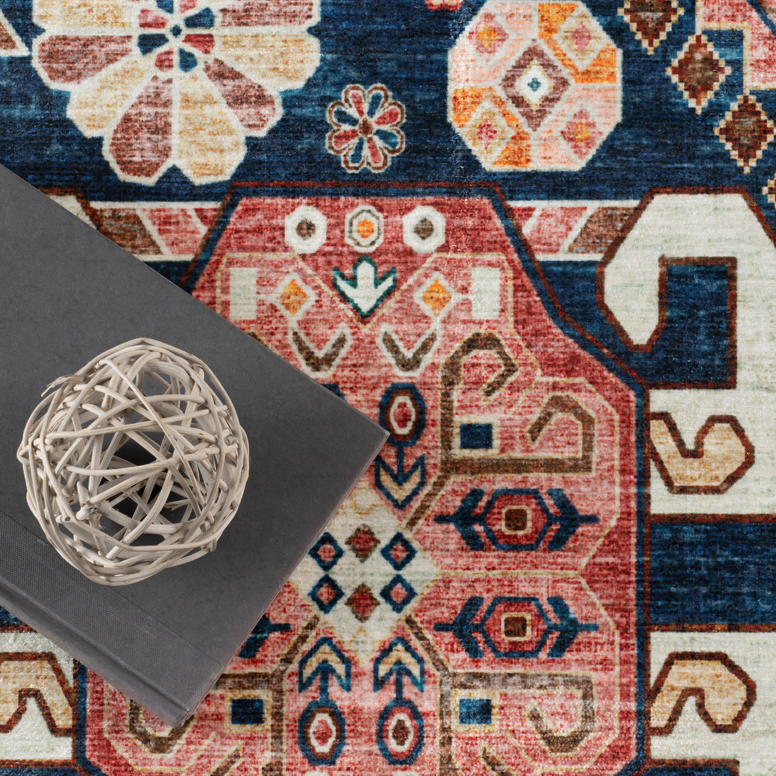 Celia Medallion Spill Proof Washable Rug | Dark Blue