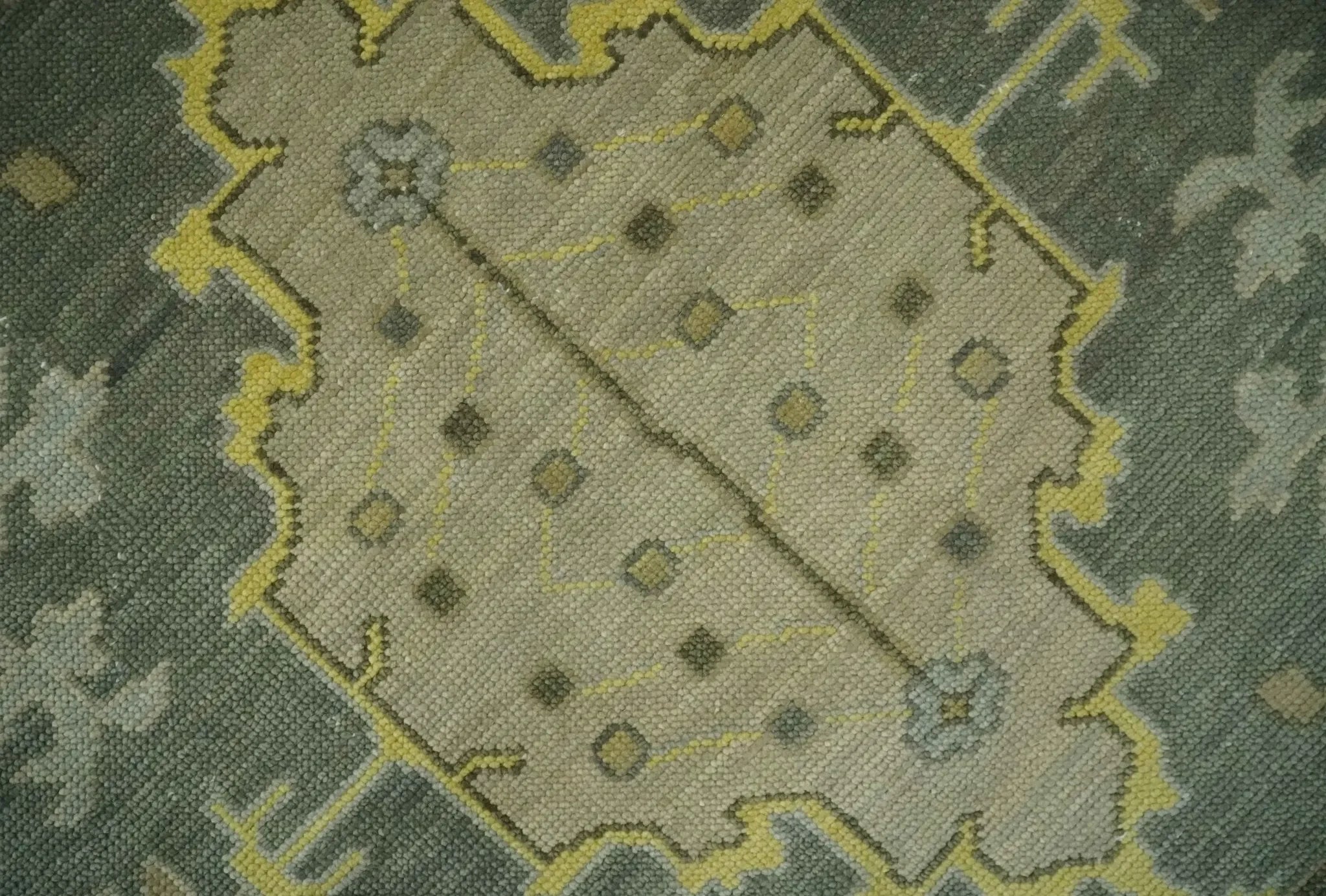 Charcoal, Olive and Mustard Hand knotted Oriental Oushak Custom Made wool Area Rug - The Mayfair Hall