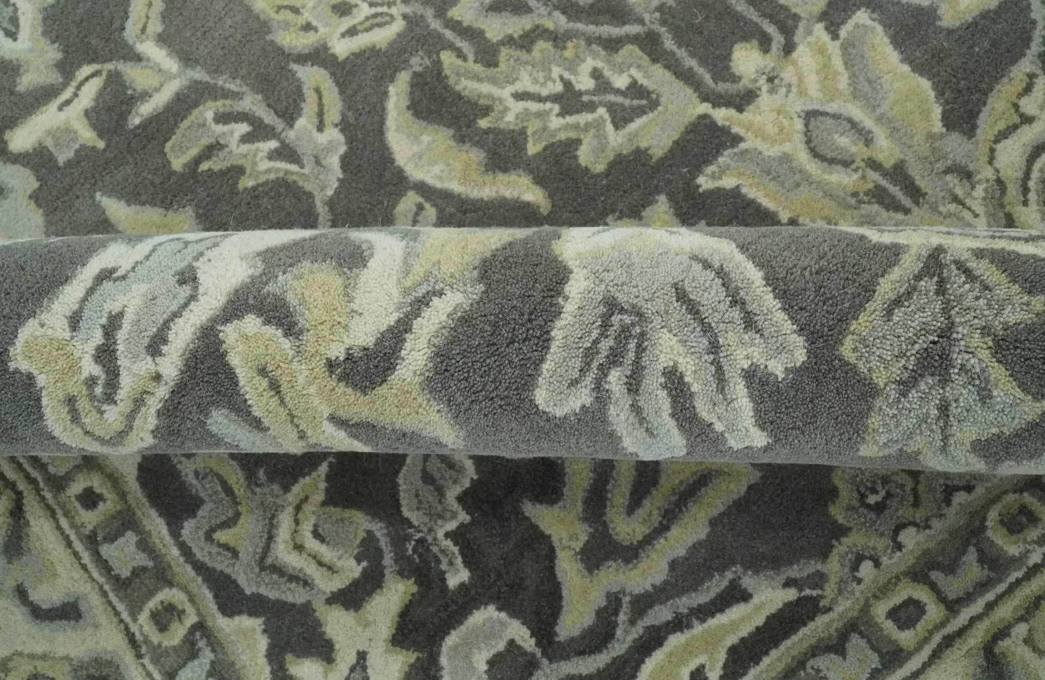 Custom Made Antique Design Charcoal and Beige Traditional Floral Hand Tufted rug - The Mayfair Hall