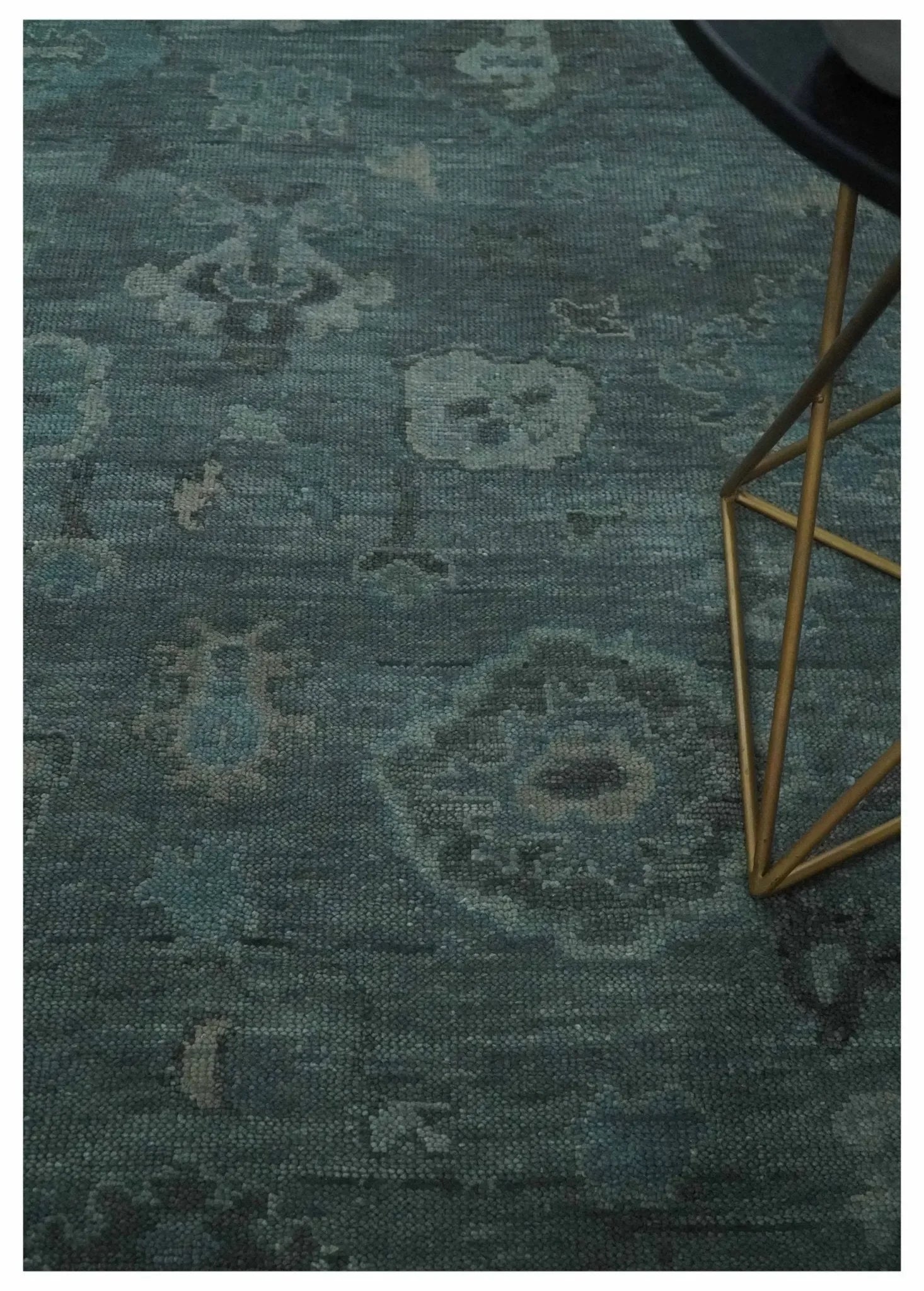 Custom Made Antique Style Blue and Charcoal Hand Knotted Oushak Wool Area Rug - The Mayfair Hall