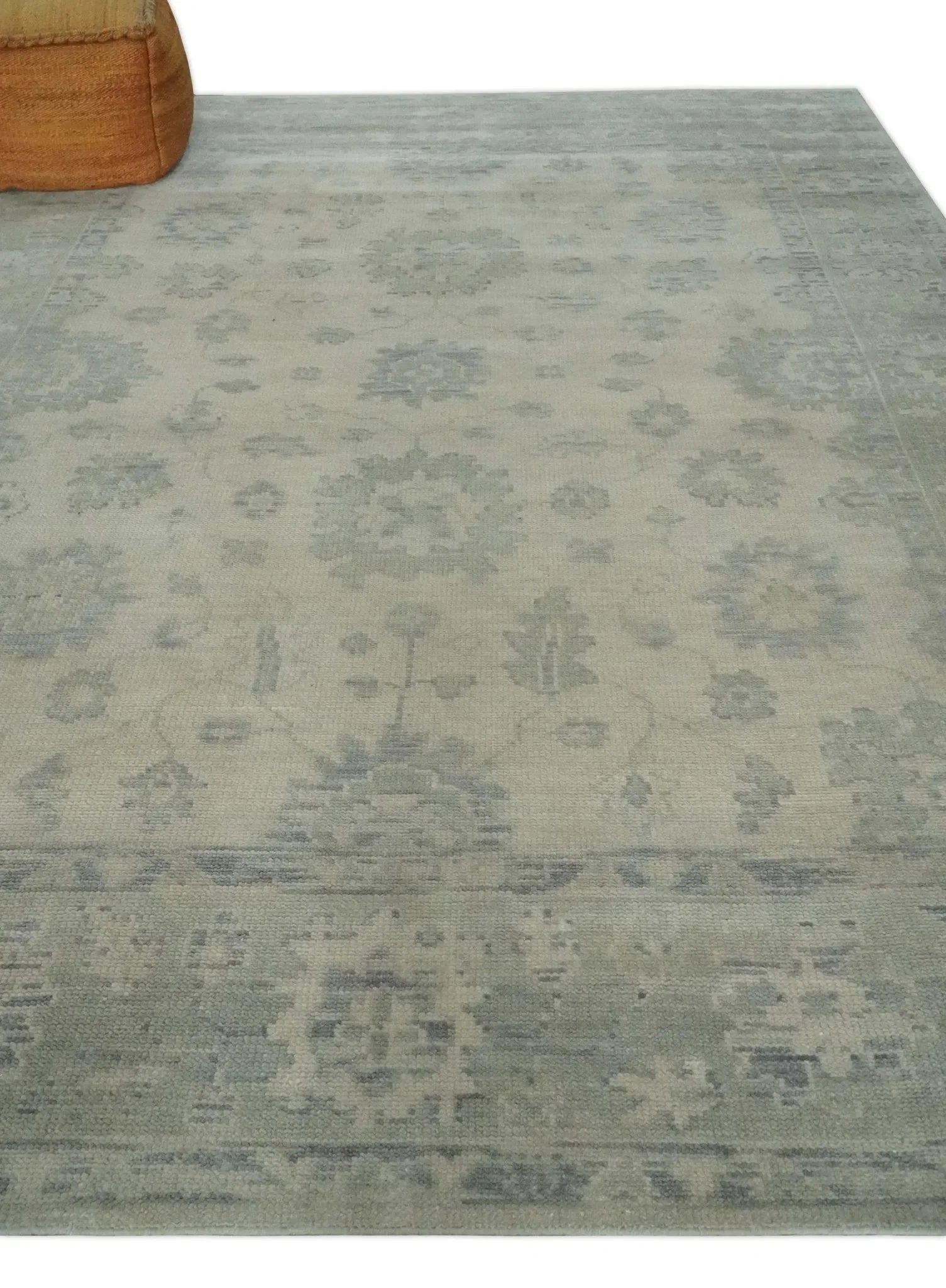 Custom Made Beige and Light Green Hand knotted Traditional Oushak Multi Size wool Area Rug - The Mayfair Hall