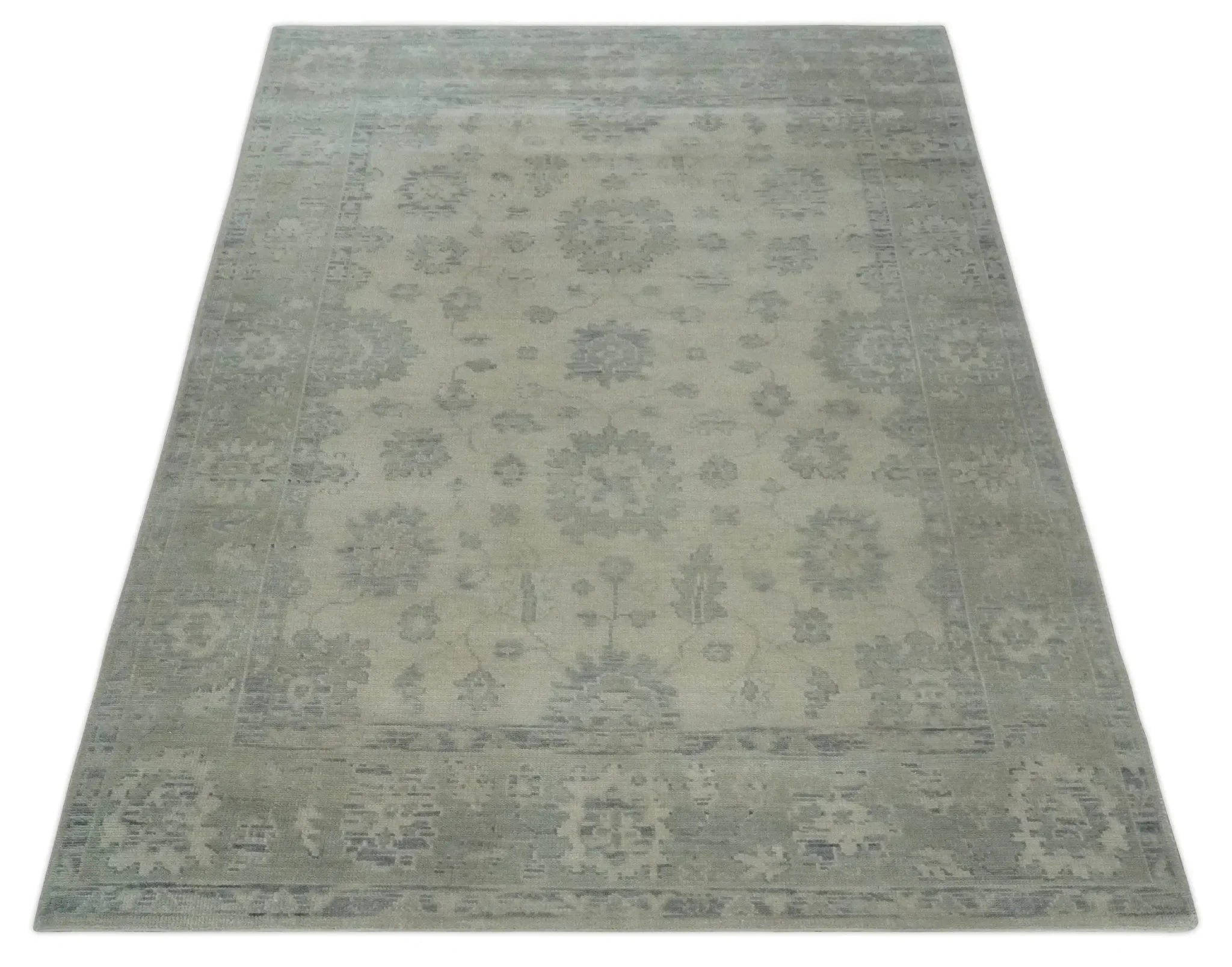 Custom Made Beige and Light Green Hand knotted Traditional Oushak Multi Size wool Area Rug - The Mayfair Hall