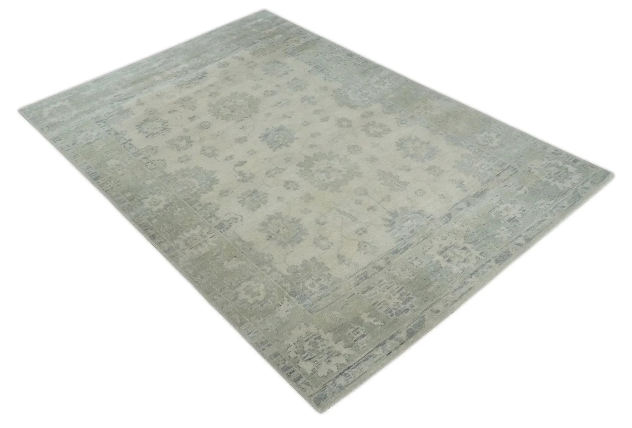 Custom Made Beige and Light Green Hand knotted Traditional Oushak Multi Size wool Area Rug - The Mayfair Hall
