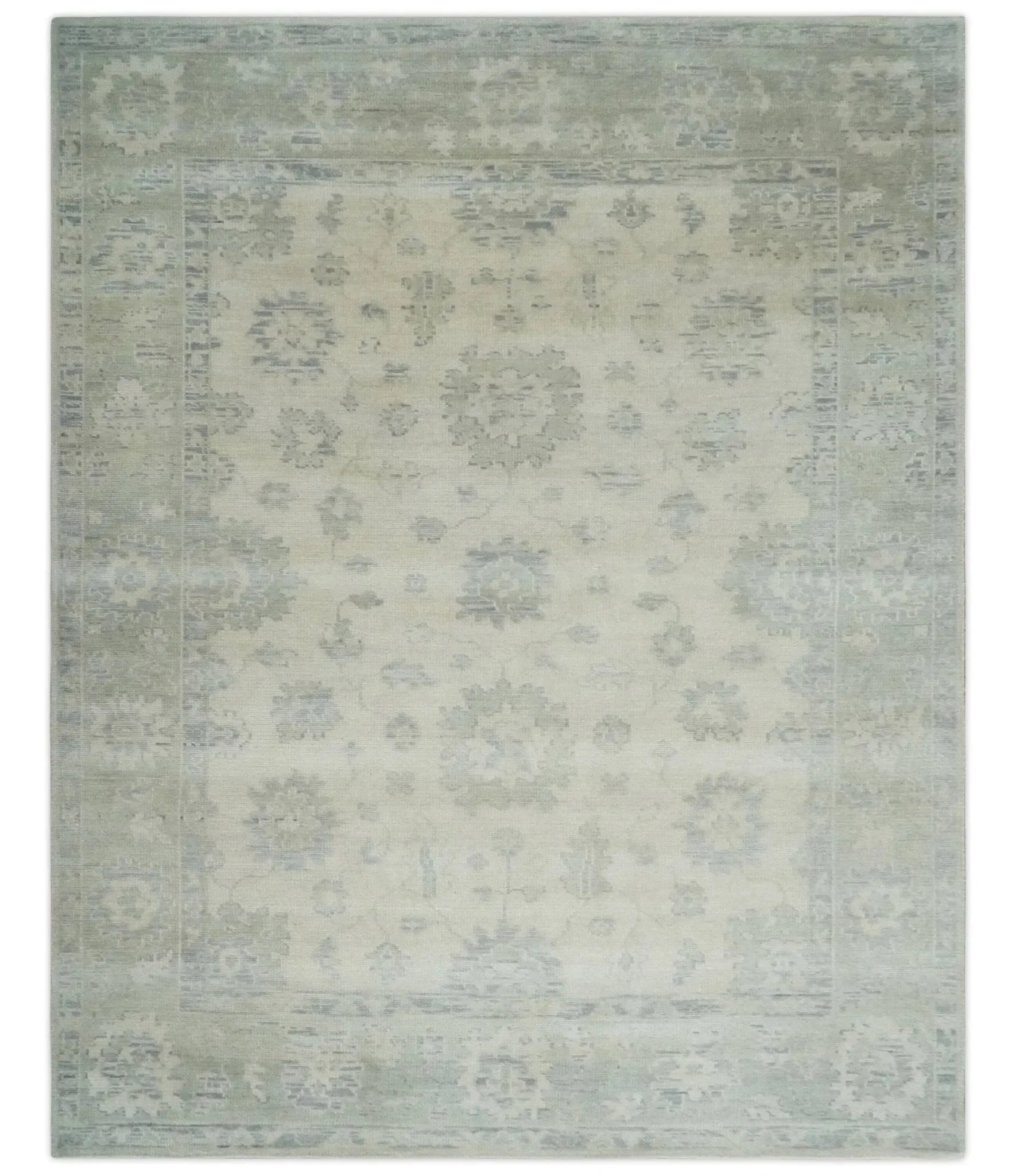 Custom Made Beige and Light Green Hand knotted Traditional Oushak Multi Size wool Area Rug - The Mayfair Hall