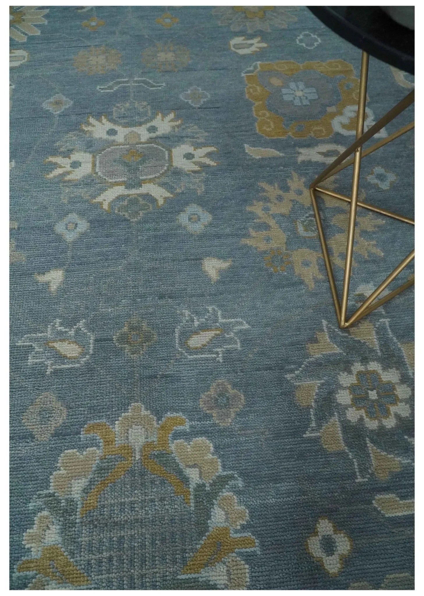 Custom Made Blue and Aqua Hand Knotted Traditional Oushak Wool Area Rug - The Mayfair Hall