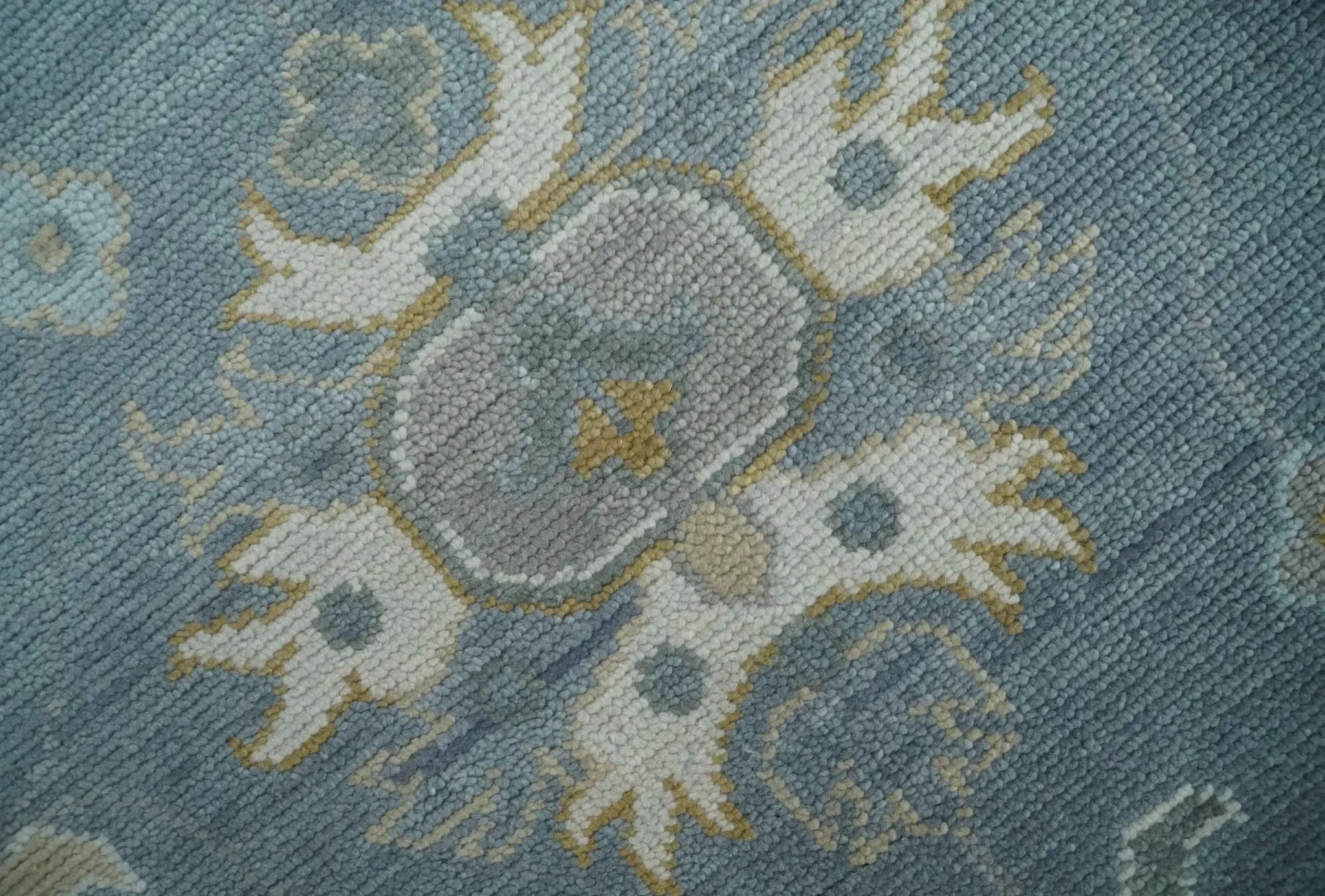 Custom Made Blue and Aqua Hand Knotted Traditional Oushak Wool Area Rug - The Mayfair Hall