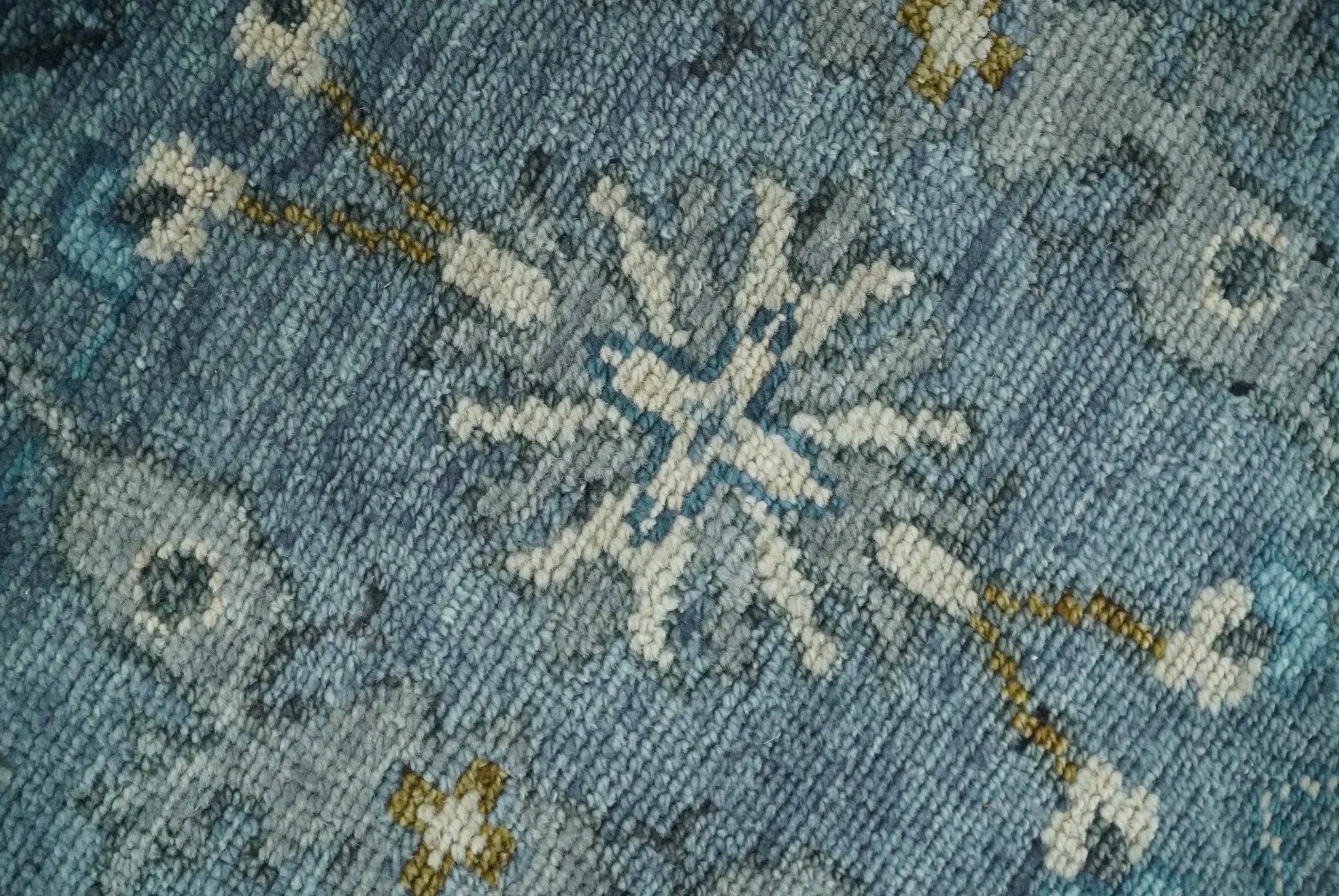 Custom Made Blue and Ivory Antique Style Hand knotted Oriental Oushak wool Area Rug - The Mayfair Hall